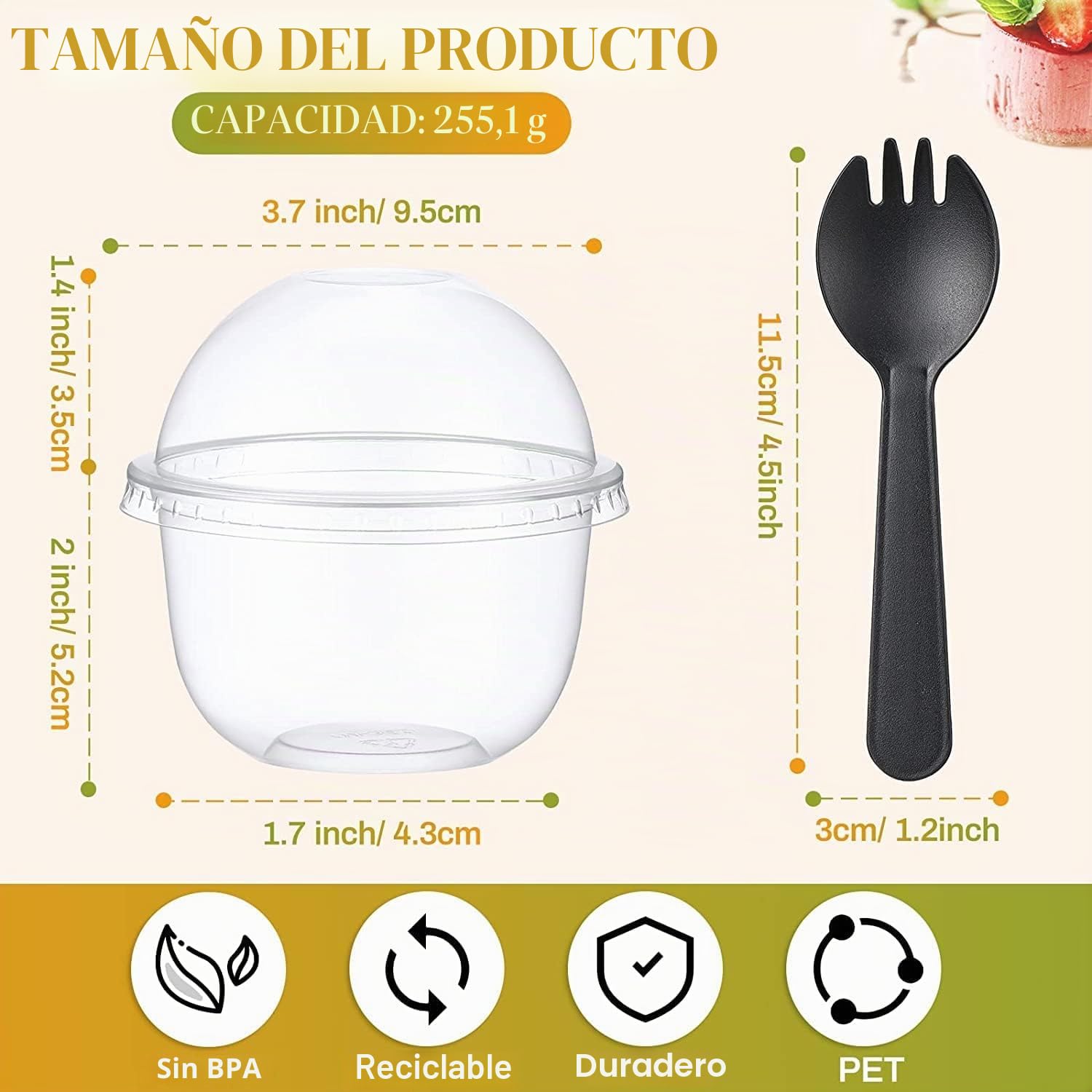 MIVIDE 100 vasos de postre con tapa, 250 ml/9oz vasos de postre de plástico, tazas de postre con tapa para mousse, pudín, helado, fiesta de postre, bodas