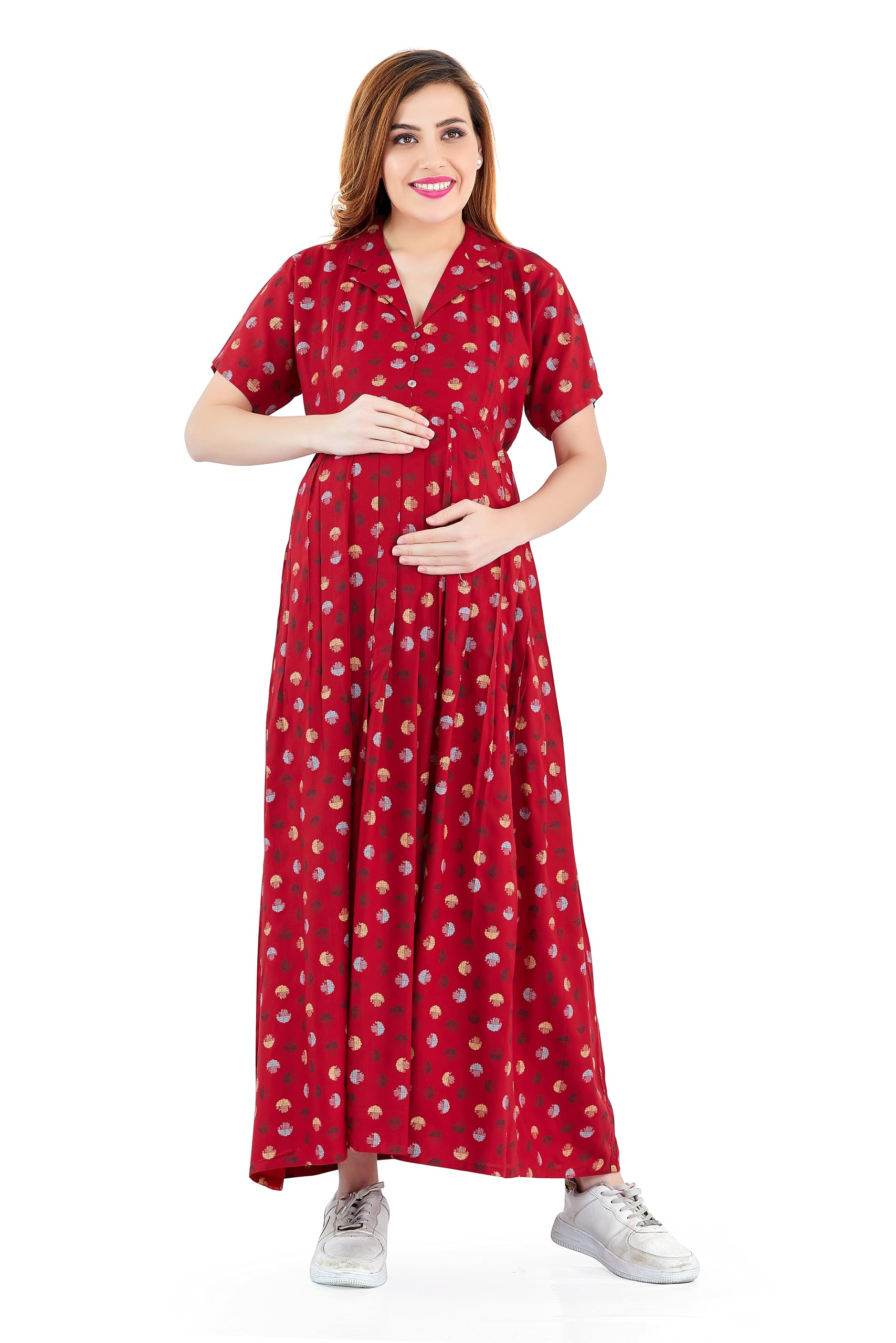 Dual-Zip Printed Cotton Maternity & Nursing Western Dress | Stylish Convenience for Pre & Post Pregnancy Women’s