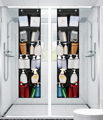 Miniatura 7 de MISSLO Organizador de zapatos sobre la puerta, 12 bolsillos grandes de malla para colgar puerta estrecha de armario, negro, paquete de 2