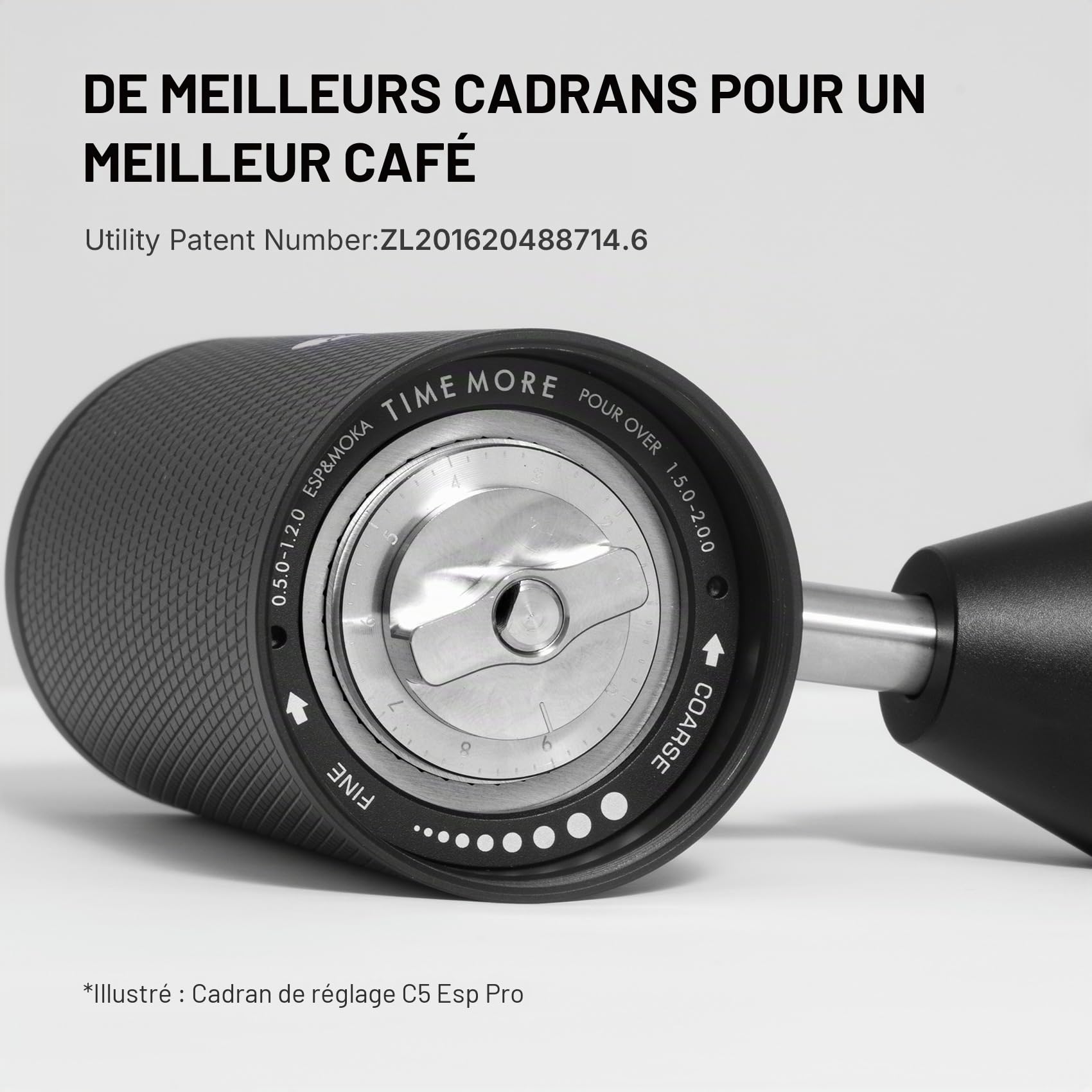 TIMEMORE C5 ESP Pro Moulin à café manuel avec broyeur conique S2C-042-III, réglage de précision de 0,015 mm, moulin manuel portable entièrement en métal pour expresso/presse française/pour over - Noir