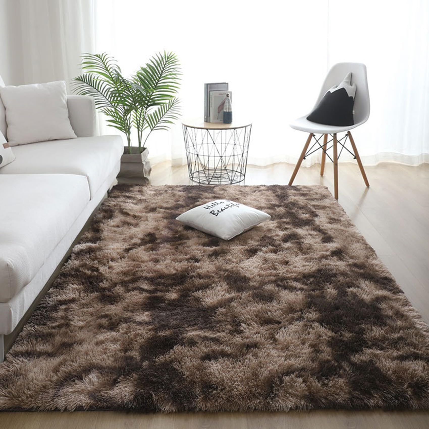 Tappeto Moderno Salotto 195 x 280 cm, Moderno, Lavabile, Super Morbido Pelliccia Sintetica, Grandi Dimensioni, per Soggiorno Soggiorno Moderno Tappeto Shaggy, Marrone