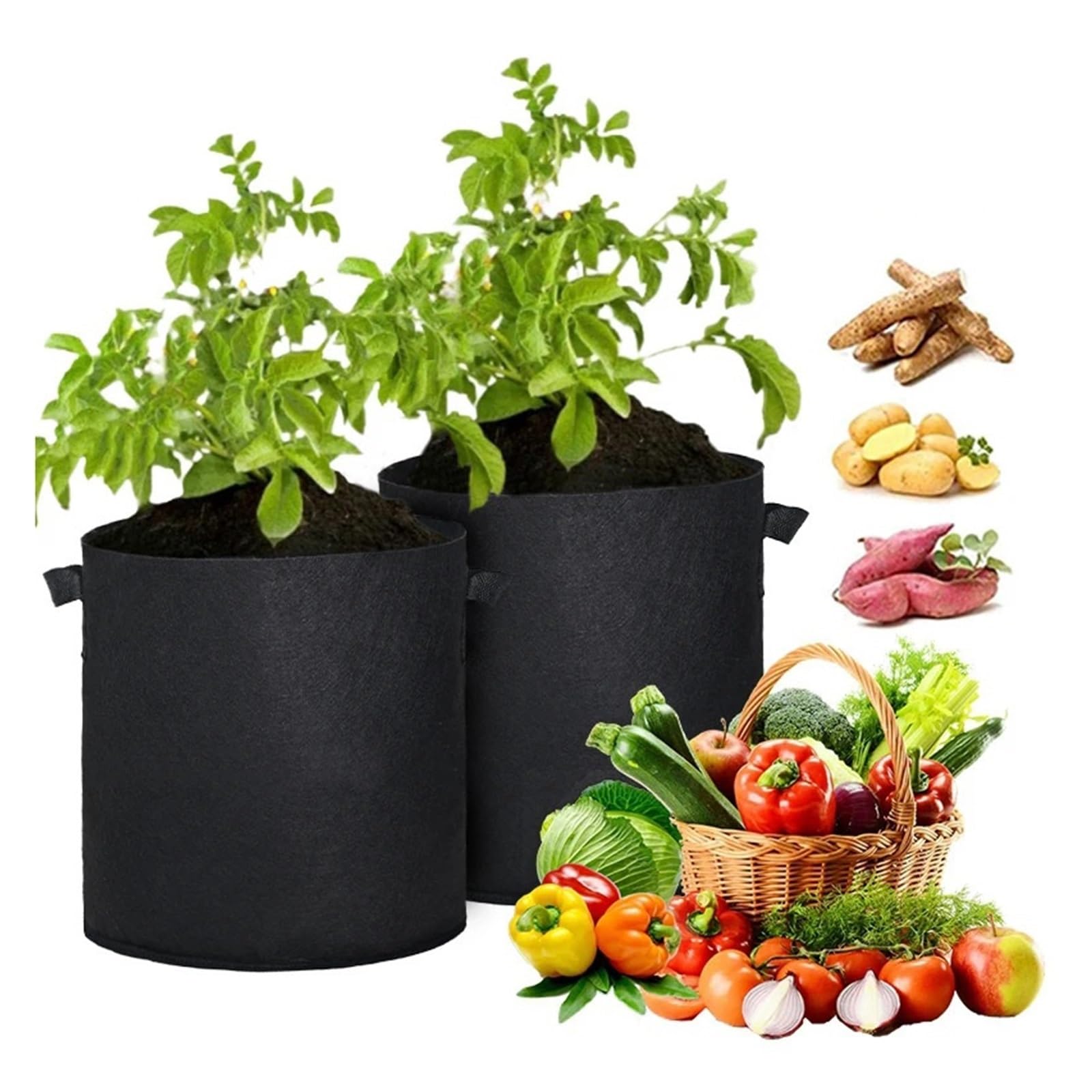 HWJFDC Potato Growing Bags 5PCS Vegetable Grow Bags Felt Planting Bag Potato Tomato Seeding Pots Flower Nursery Accessories(S3 5Gallon)