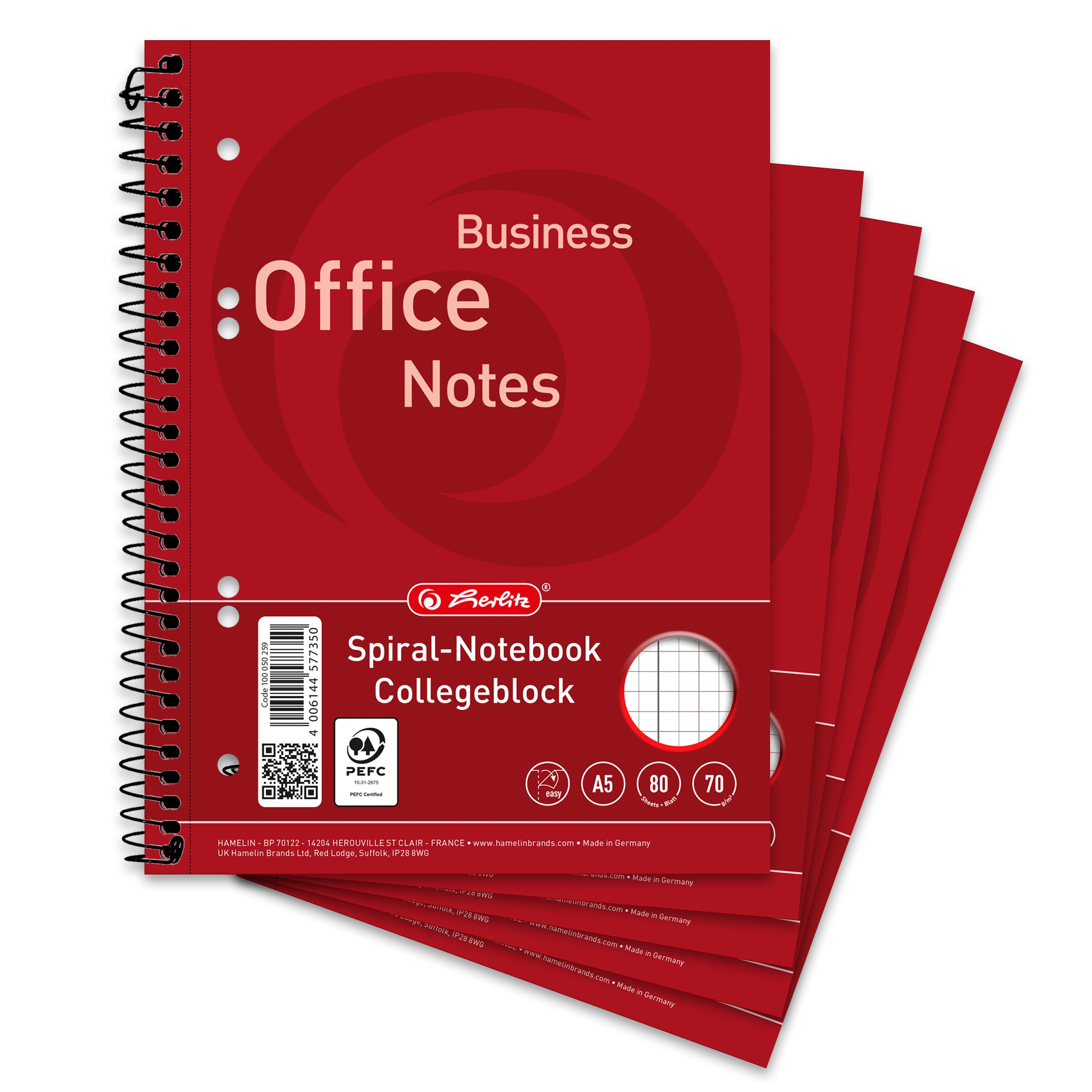 Landré College Notepad A5 Squared Margin Left, 80 Sheets, Punched (Pack of 5)