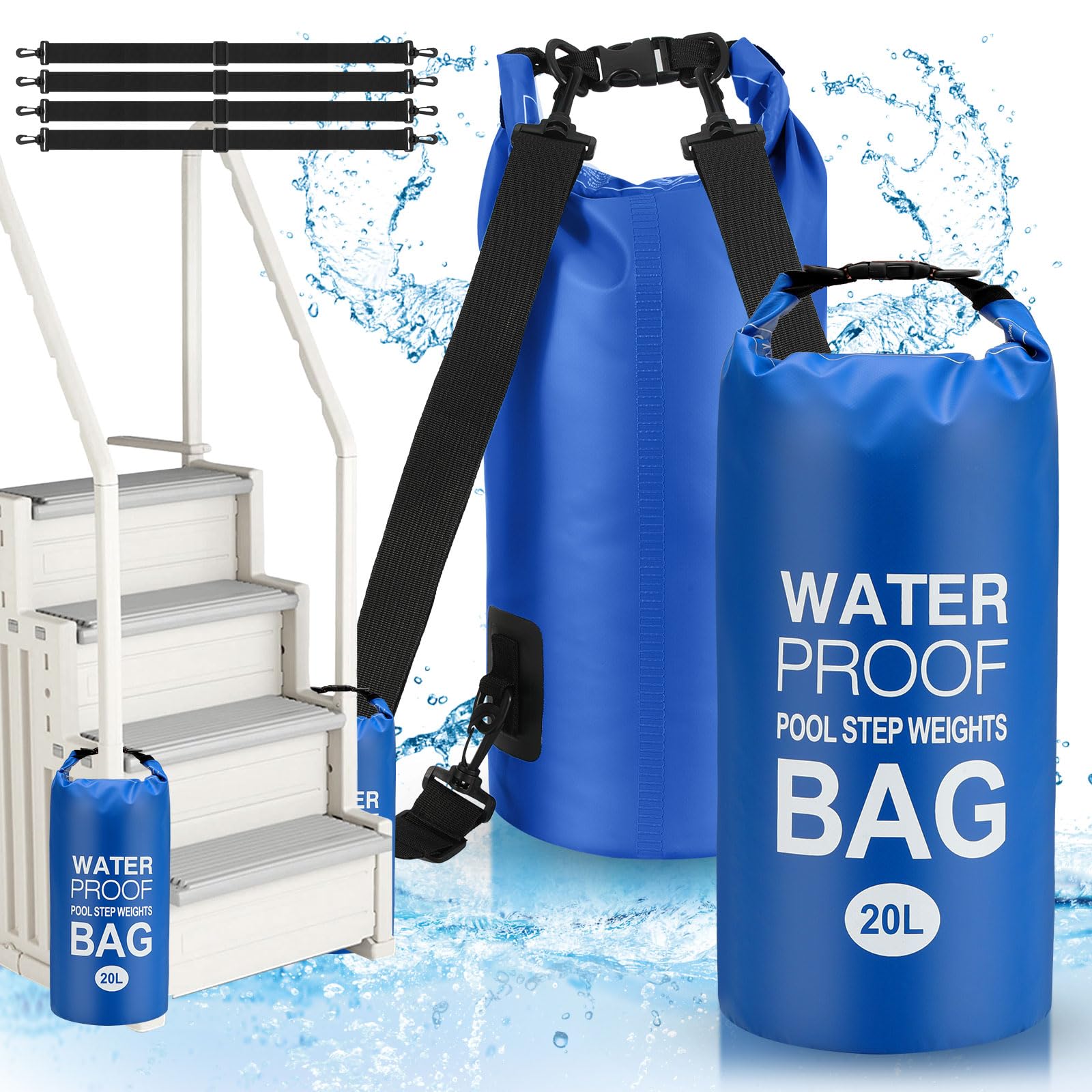 Goovilla Poolleiter-Gewichte, universal, 2 Stück, 20 l, 500D PVC, wasserdicht, reißfest, Sandsäcke für oberirdische Pool-Stufen, einfach zu befüllen und zu versiegeln, mit starkem Griff und 4 Gurten