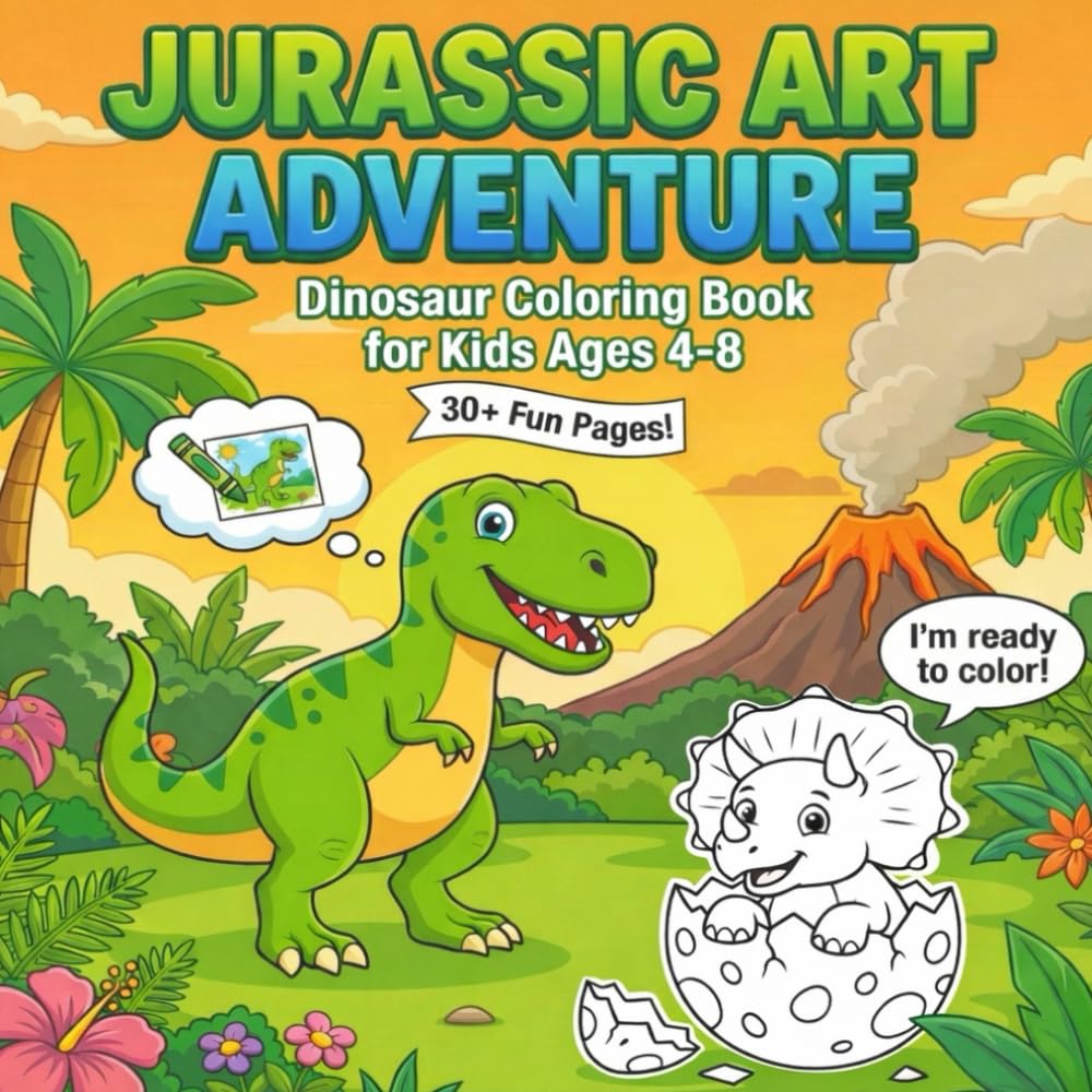 Dinosaur Coloring Book for Kids Ages 4-8: 15 Simple and Fun Prehistoric Illustrations for Boys and Girls