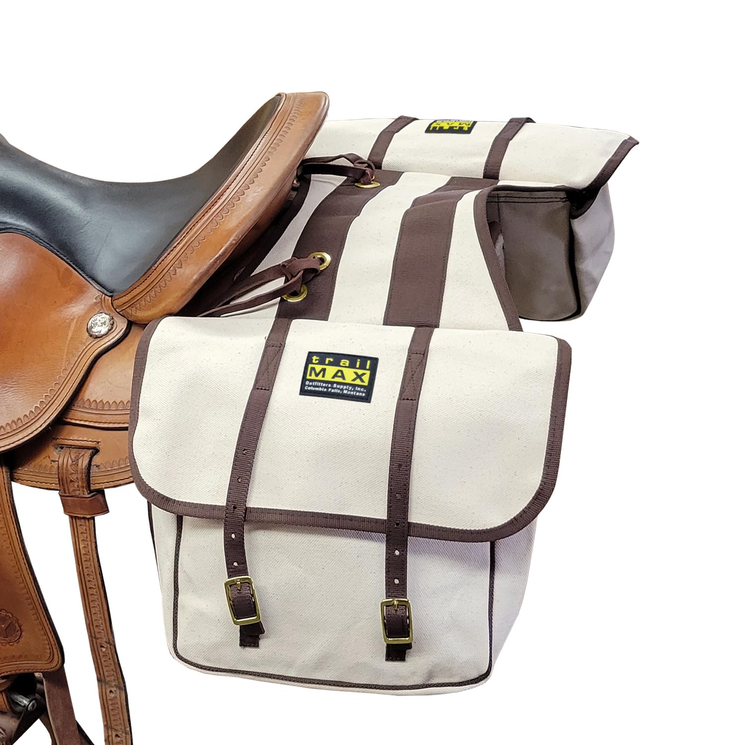 TrailMax Canvas Horse Saddle Bag for Trail Riding; Rugged Cotton Canvas Saddle Bag; Durable & Weather Resistant Horse Saddle Bags; Trail Saddle Bags for Horses