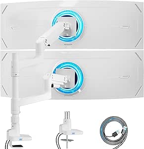 Amazon.com: ARES WING Dual Monitor Arm for Ultrawide Heavy Duty Curved Monitor Stacking, Fits 17-49 Inch, Vertical Gas Spring Double Monitor Mount with USB, Adjustable Dual Monitor Mount for Desk, White : Electronics
