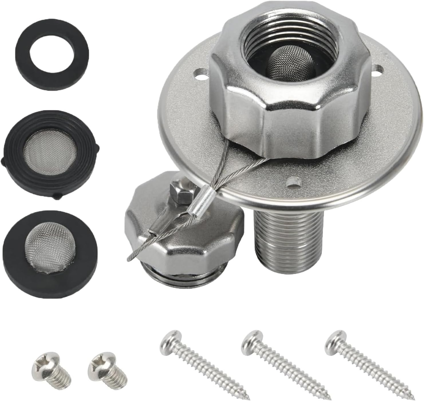 RV City Water Inlet with Check Valve, RV Water Inlet Replacement, RV Water Fill Inlet, RV Water Inlet Connection for RV Camper Motorhome Trailer Marine,Stainless Steel