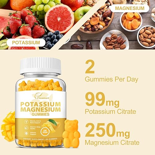 Miniatura 3 de Gomitas de potasio y magnesio bajas en azúcar para adultos y niños, apoyo a los calambres en las piernas y la salud muscular y cardíaca, suplemento