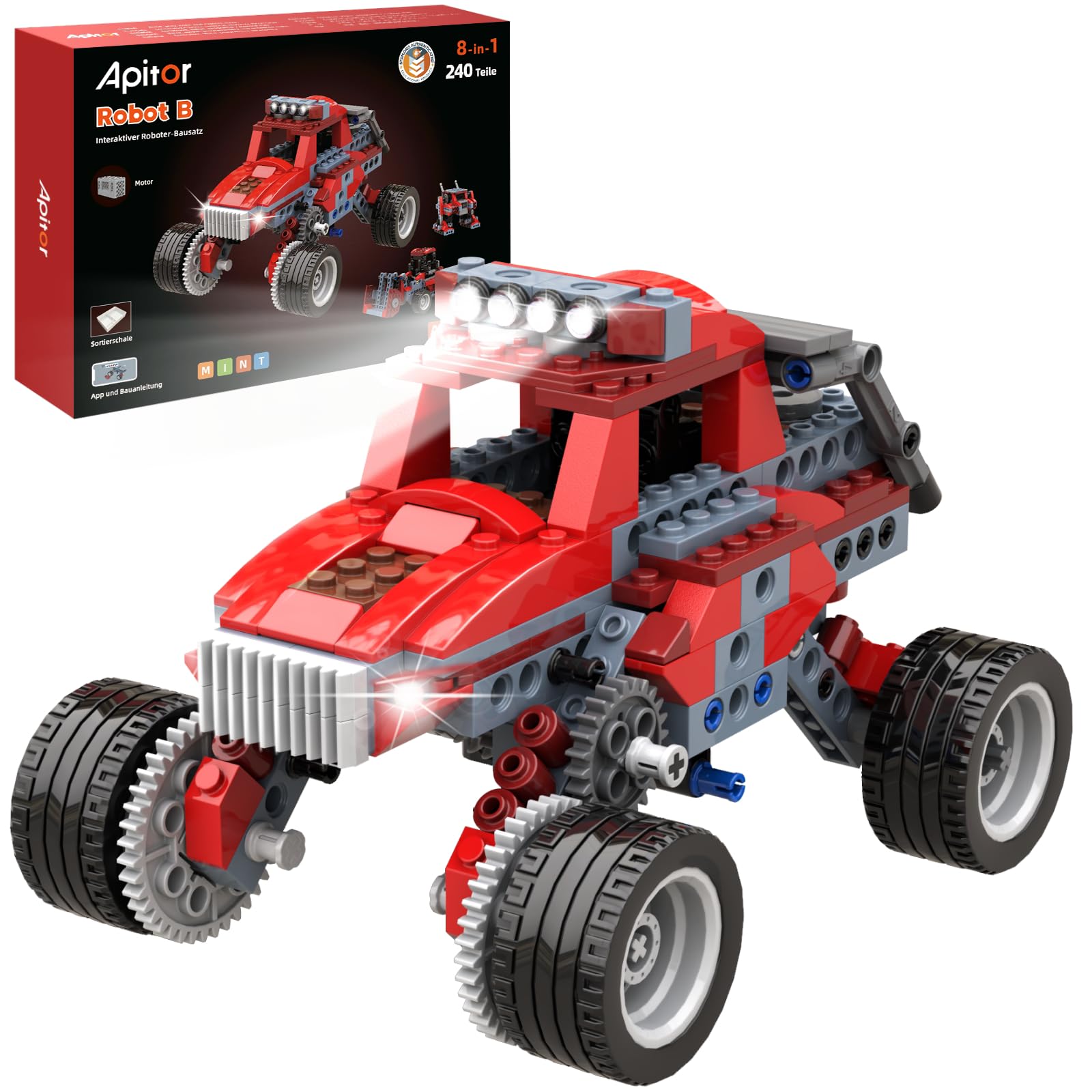 Apitor Robot B, Mint-Spielzeug für Jungen 6-12 Jahre, 8-in-1 Action-Roboterbausatz, Elektrischer Motor für Wettrennen, Geschenk für Kinder zu Weihnachten & zum Geburtstag (240 Teile)