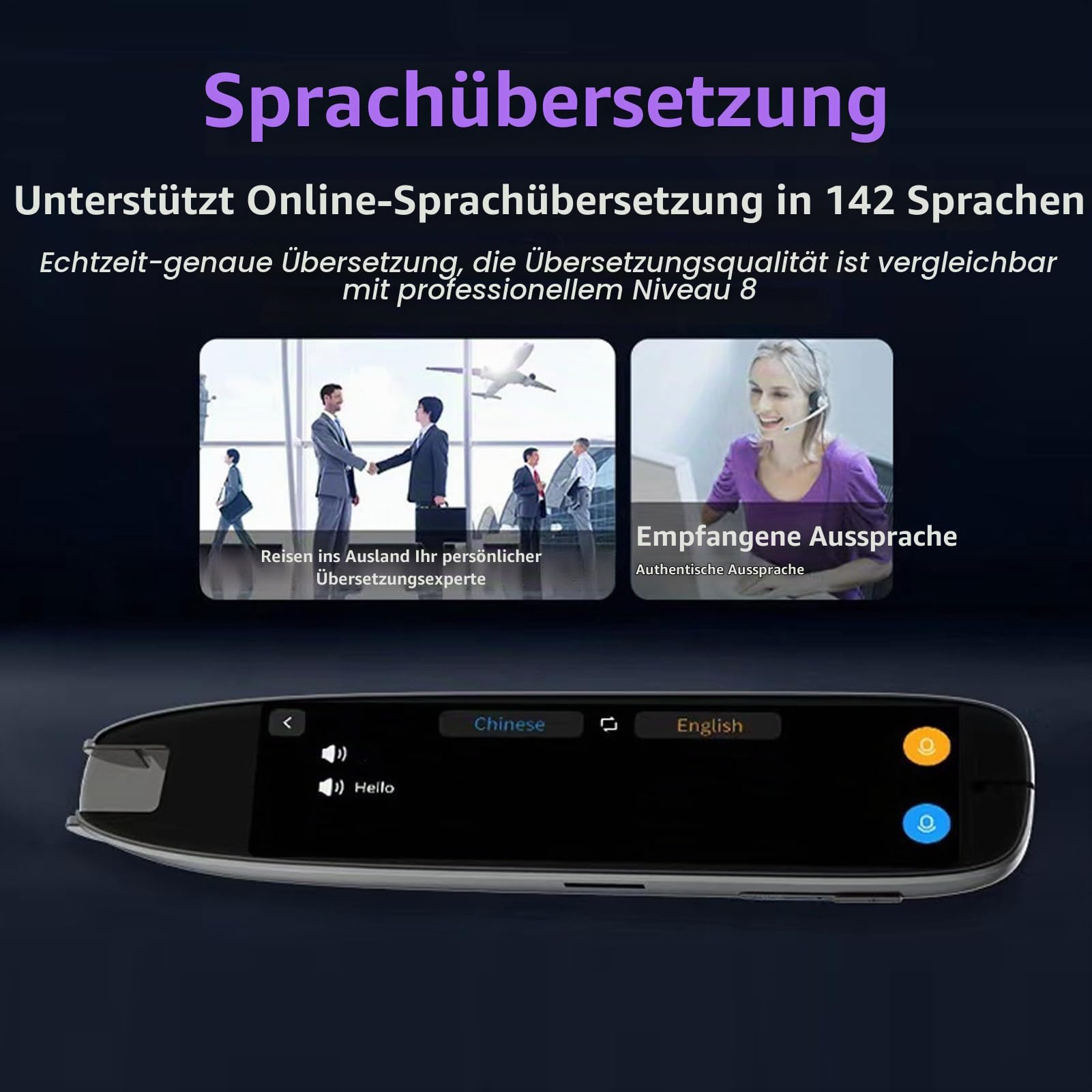Übersetzerstift, 142 Sprachen Smart Voice Pen Scanner, LCD Touchscreen Text zu Sprache Gerät für Legasthenie, Digitaler Textmarker Stiftleser, Prüfungslesestift für Studenten