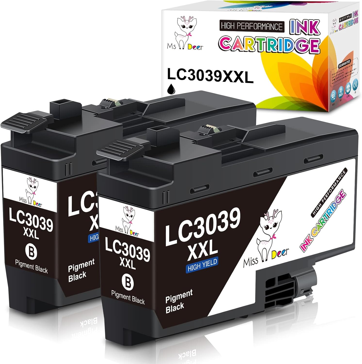 Miss Deer LC3039 XXL Black Ink Cartridges Replacement for Brother LC3039 XXL LC-3039BK LC3037,Work for Brother MFC-J5945DW MFC-J6945DW MFC-J5845DW MFC-J6545DW,2 Black