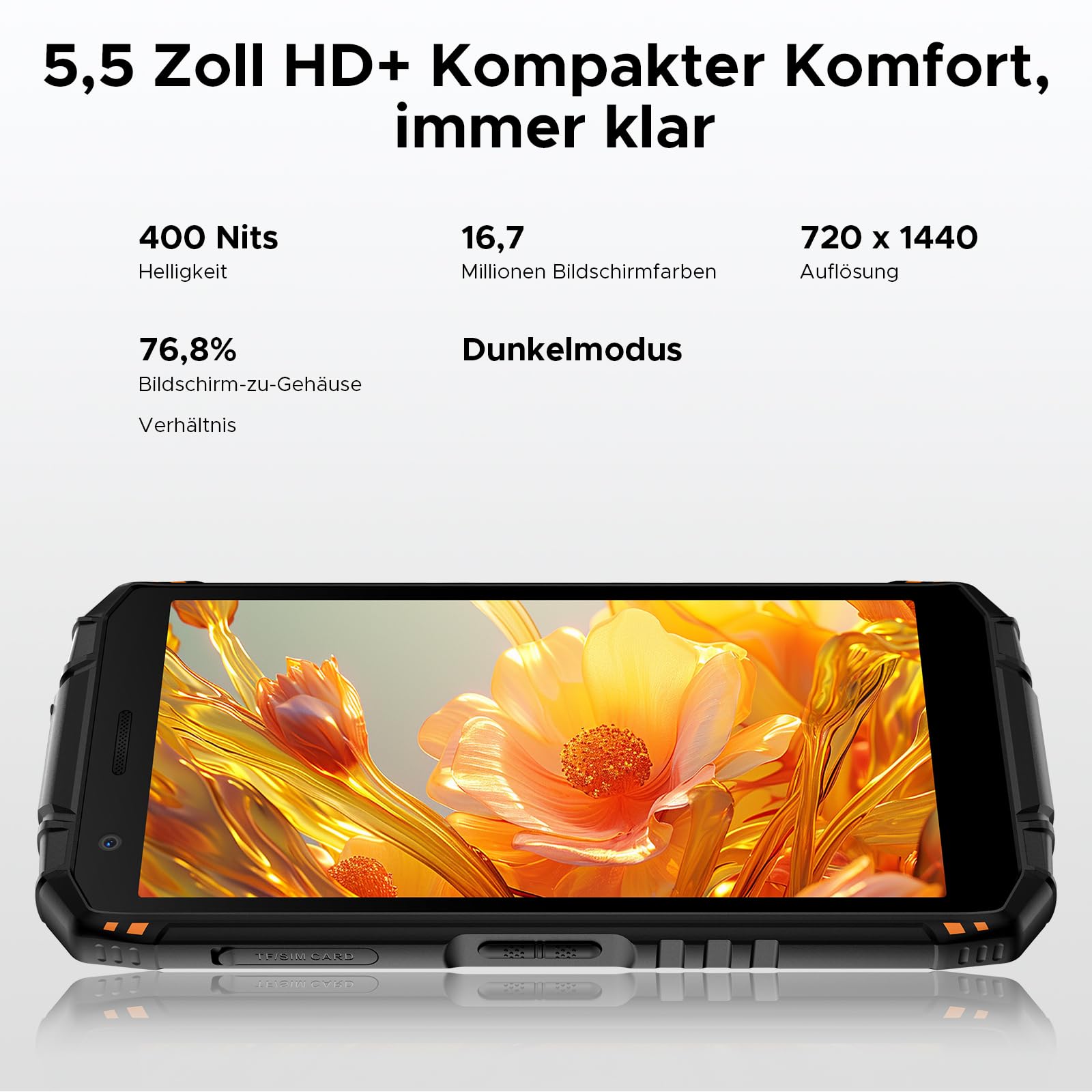 Fire 3 Ultra Android 15 AI Outdoor Mobile Phone Without Contract, 24GB + 256GB/2TB TF Outdoor Smartphone, 8350mAh 5.5 Inch HD+16MP Gemini AI + 20MP Night Vision Camera, NFC, Face ID, OTG