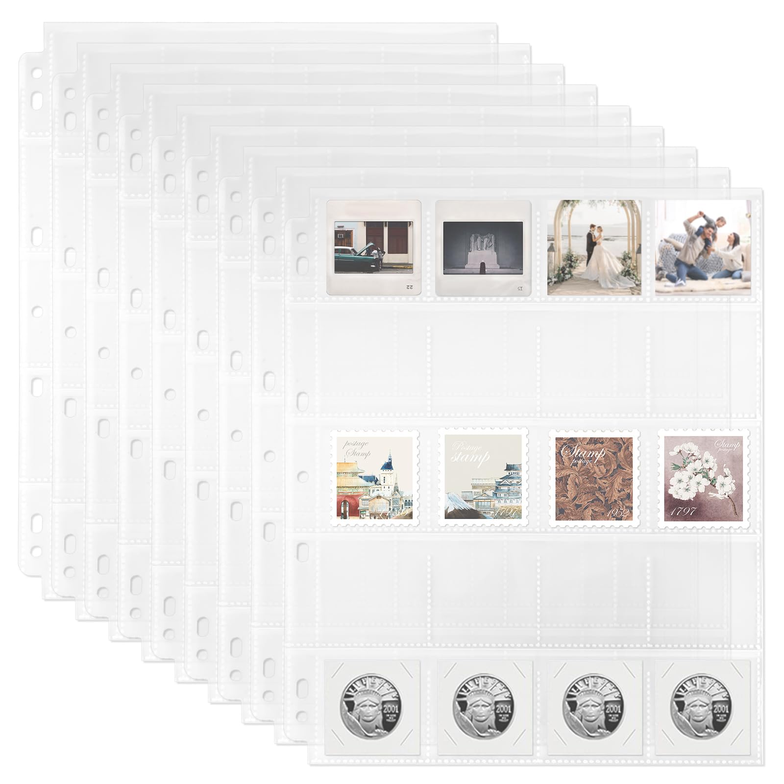 48 fogli di buste per raccoglitori a 3 anelli, (5 x 5 cm, 960 tasche), protezioni per pagine per diapositive fotografiche, in cartone trasparente, organizer da collezione