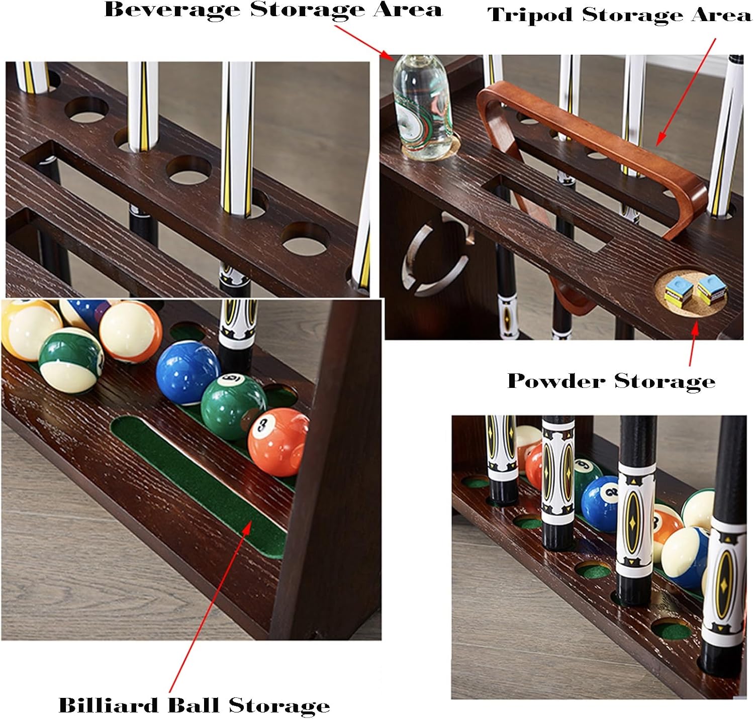 Solid Wood 8-hole Multi-functional Cue Storage Rack,Floor-standing Design,Space-saving,Suitable for Billiard Rooms or Bars(Color 2)