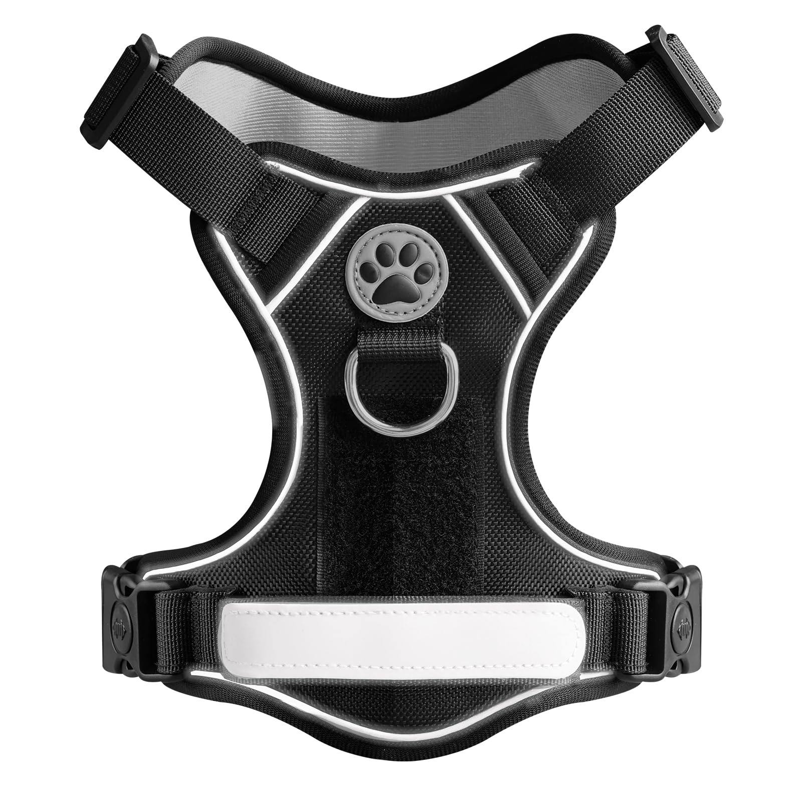 No Pull Dog Harness UK – Adjustable Soft Padded Pet Vest with 2 safety locks Leash Clips Dog Harnesses, Dog harness with handle | Reflective No-Choke Design & Easy Control Handle (Black, XL)