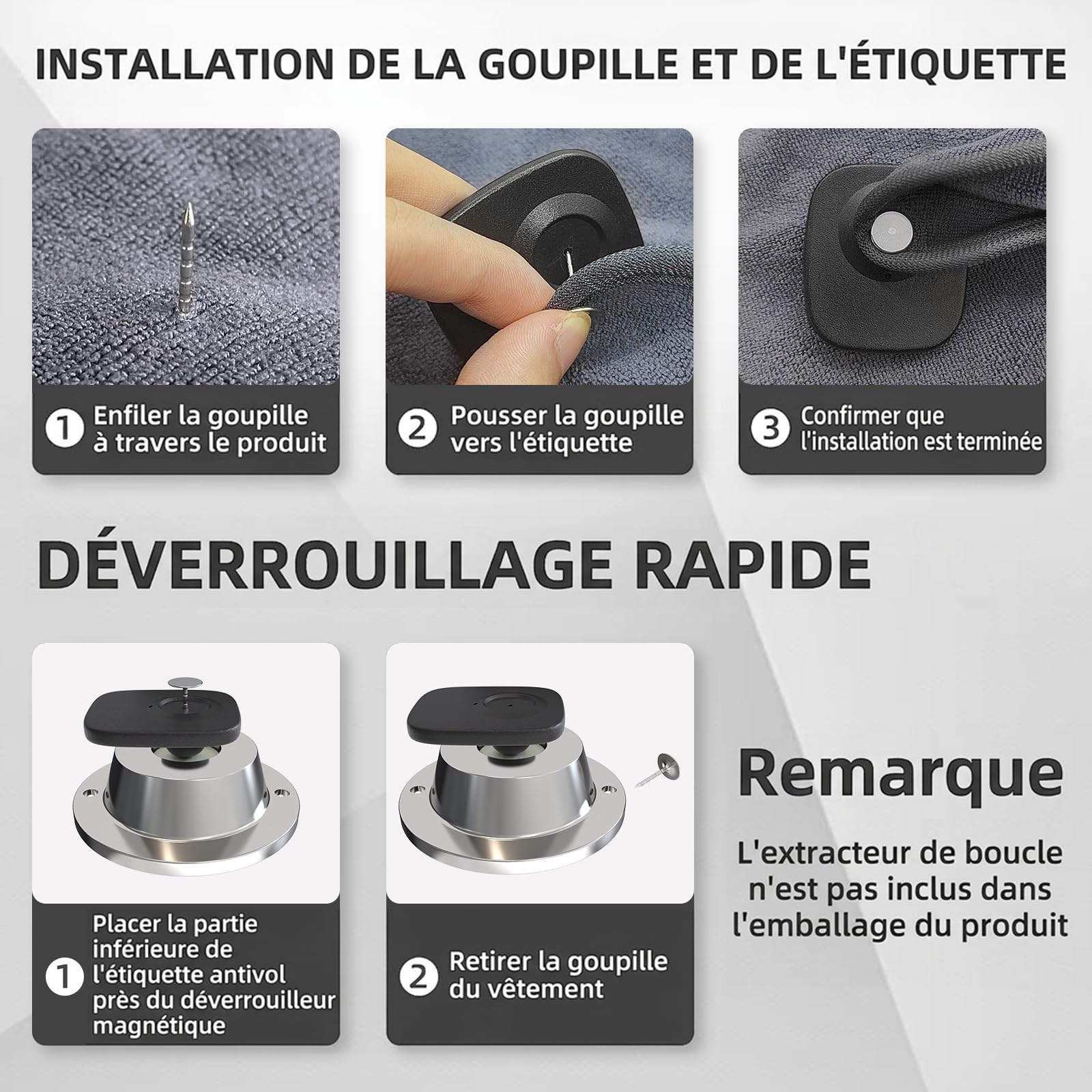 Étiquettes Antivol pour Vêtements, Étiquettes Rigides pour Magasin, Compatibles RF 8,2 MHz Antivol Vetement Aimanté pour Vêtements, Chaussures et Sacs (1,6 × 1,8 pouce) (100)
