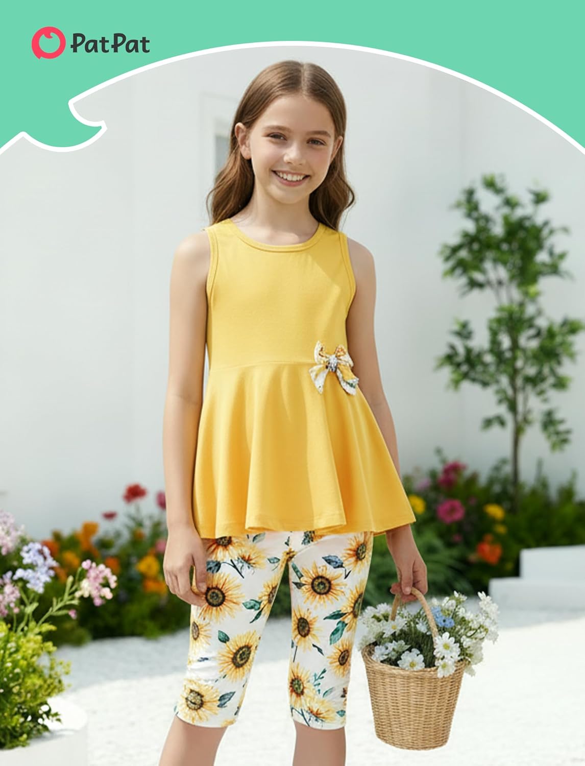 PATPAT Girls Summer 2 Piece Outfits 4-12Y Butterfly Bow Sleeveless Tunic Tops and Floral Print Shorts Cute Clothes - Image 2