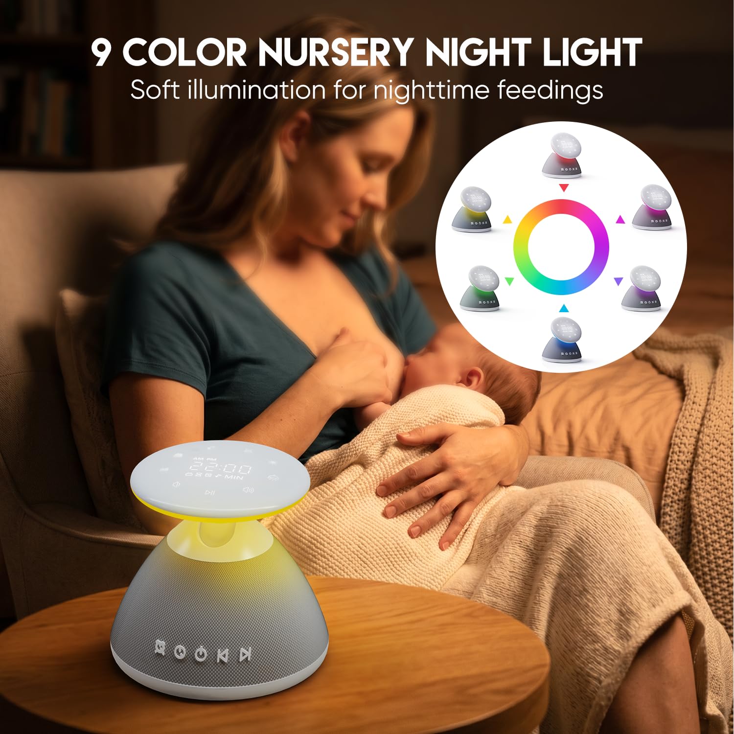 Machine à bruit blanc pour dormir, 50 sons apaisants sans boucle, veilleuse 7 couleurs avec luminosité réglable, minuterie et réveil, contrôle à écran tactile pour bébés, enfants, adultes, maison et
