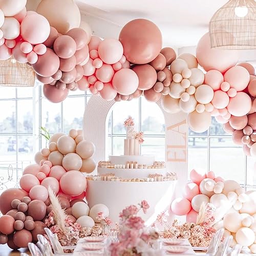 Miniatura 5 de Guirnalda de globos de color rosa polvoriento de doble relleno, globos de látex rosa rosa, kit de arco de globos rosa pastel para boda, baby shower