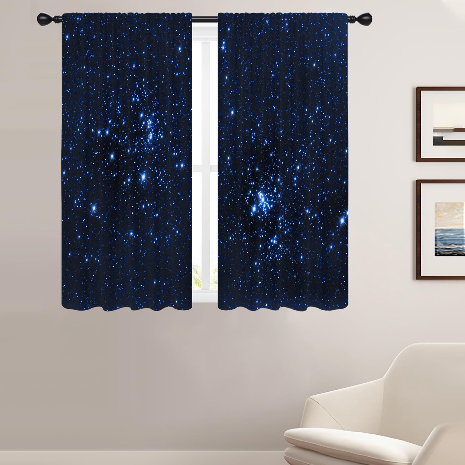 Coxila Cortinas de ventana de galaxia azul para dormitorio, 42 x 63 pulgadas, espacio exterior, estrella, negro, triple, celestial, niños, nebulosa estrellada, universo, anime, sala de estar, juego de