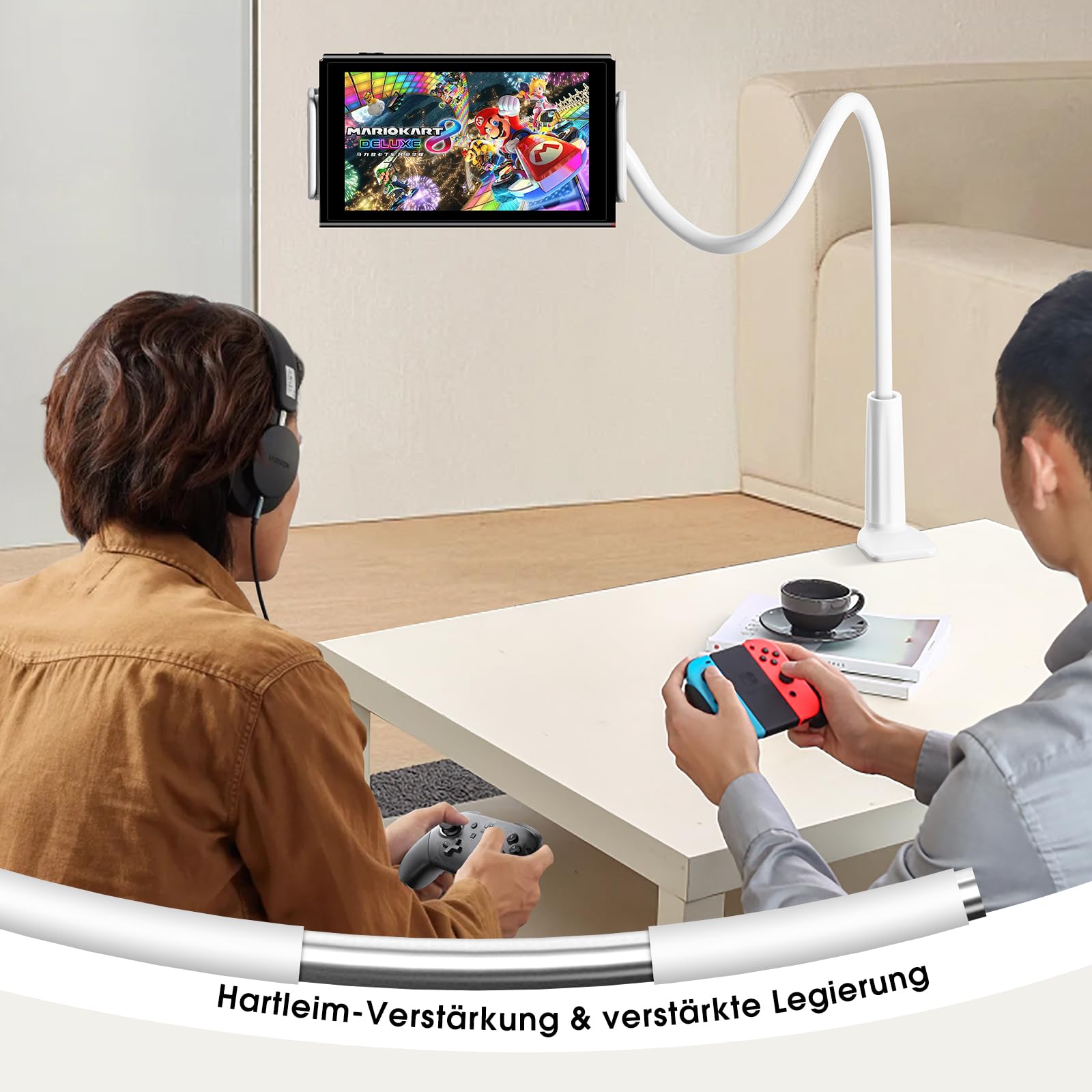 Nintendo Switch Schwanenhals Tisch Halterung, 360° Drehbarer Handyhalterung für Tisch/Bett, Kompatibel mit Switch, iPad 7/8/9 Air, Phone, Geräte 3,5-11 Zoll