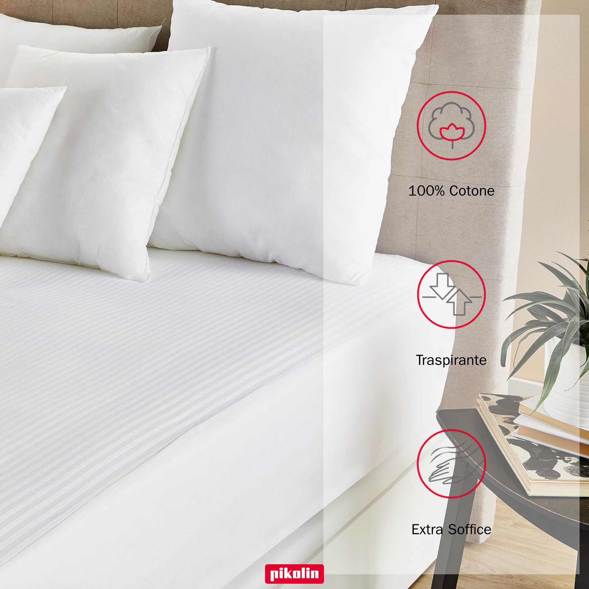 PIKOLIN - Coprimaterasso Traspirante in Cotone 100% Naturale 160x200 cm | Antirughe, Chiusura a L | Adatto a Materassi fino a 30 cm, Lavabile in Lavatrice | Certificato OEKO-TEX