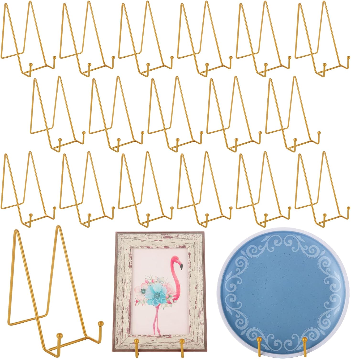 DAJAVE 20 Pack Plate Stands for Display 6 Inch Plate Holders Display Stands, Gold Picture Frame Stand Metal Frame Holder Stands for Book, Small Easel, Decorative Plate, Plaque,Tabletop Art