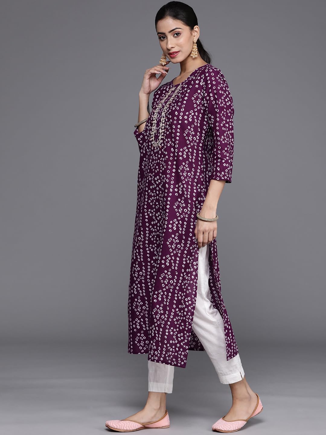 Jaanvi Fashion Kurta da Donna in Cotone Ricamato a Specchio Bandhani - Abbigliamento Etnico, Casual e Festivo, Comodo ed Elegante