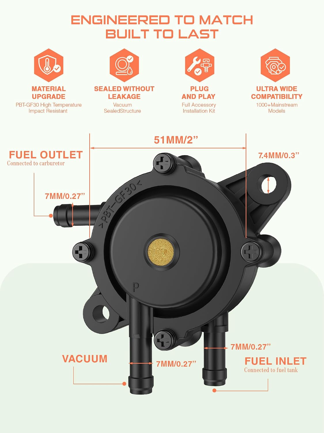 Fuel Pump Compatible with Kohler Briggs and Stratton Mikuni Cub Cadet John Deere 808492 808656 for Lawn Mower Golf Cart Club Car Fits Kawasaki Yamaha Ezgo Honda Husqvarna Toro with Filter and Oil Hose