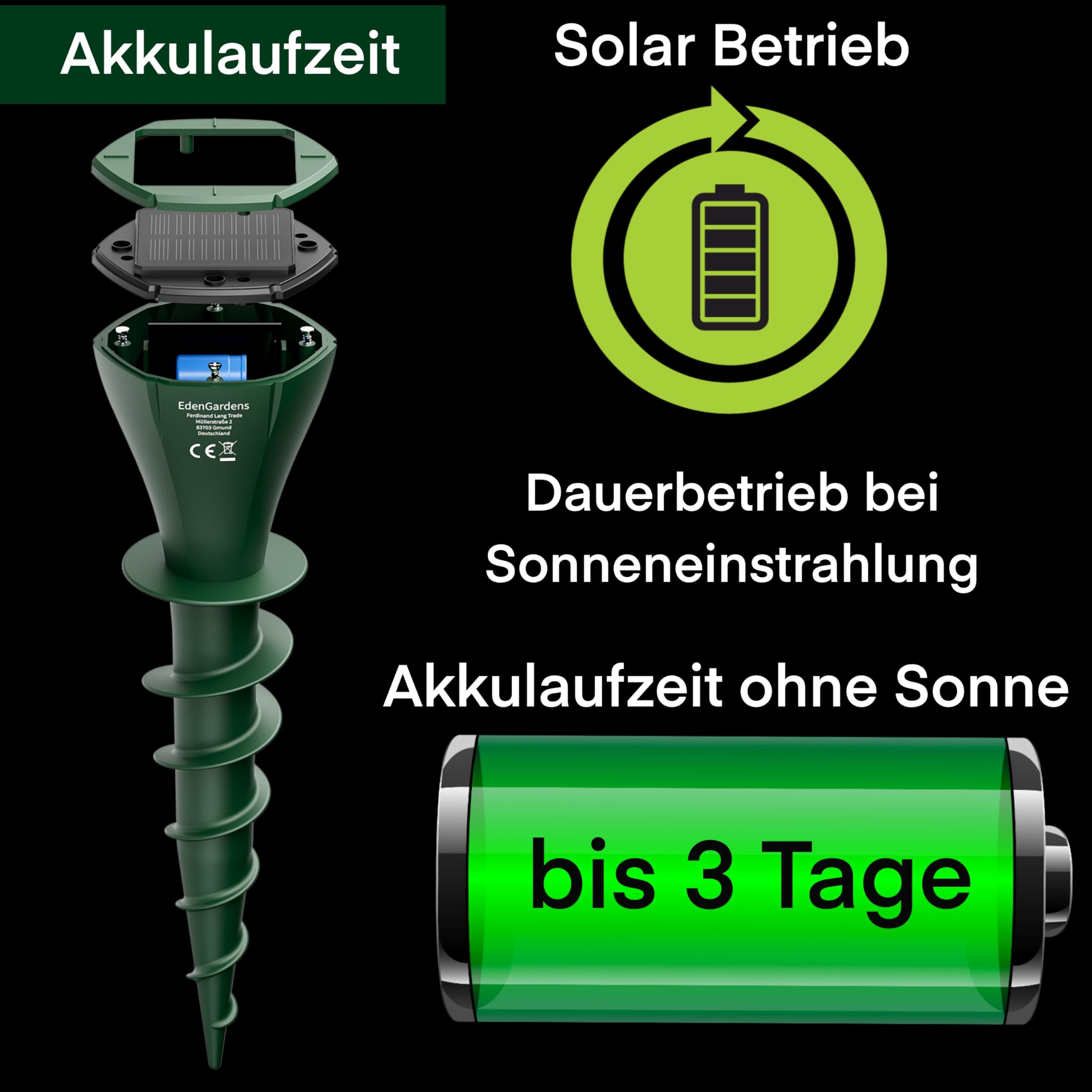 EdenGardens 2er Pack SOLAR MOLE Repeller Maulwurf Vertreiber bestes Mittel gegen Wühlmäuse & Maulwurf - Maulwurfschreck Maulwurf vertreiben