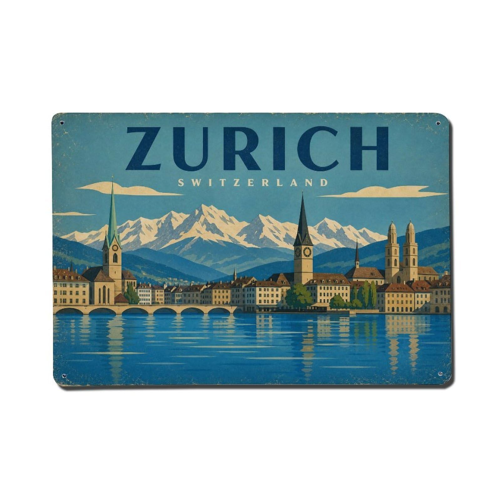 Fqcyn Style Metal Tin Sign Vintage Travel Switzerland Zurich