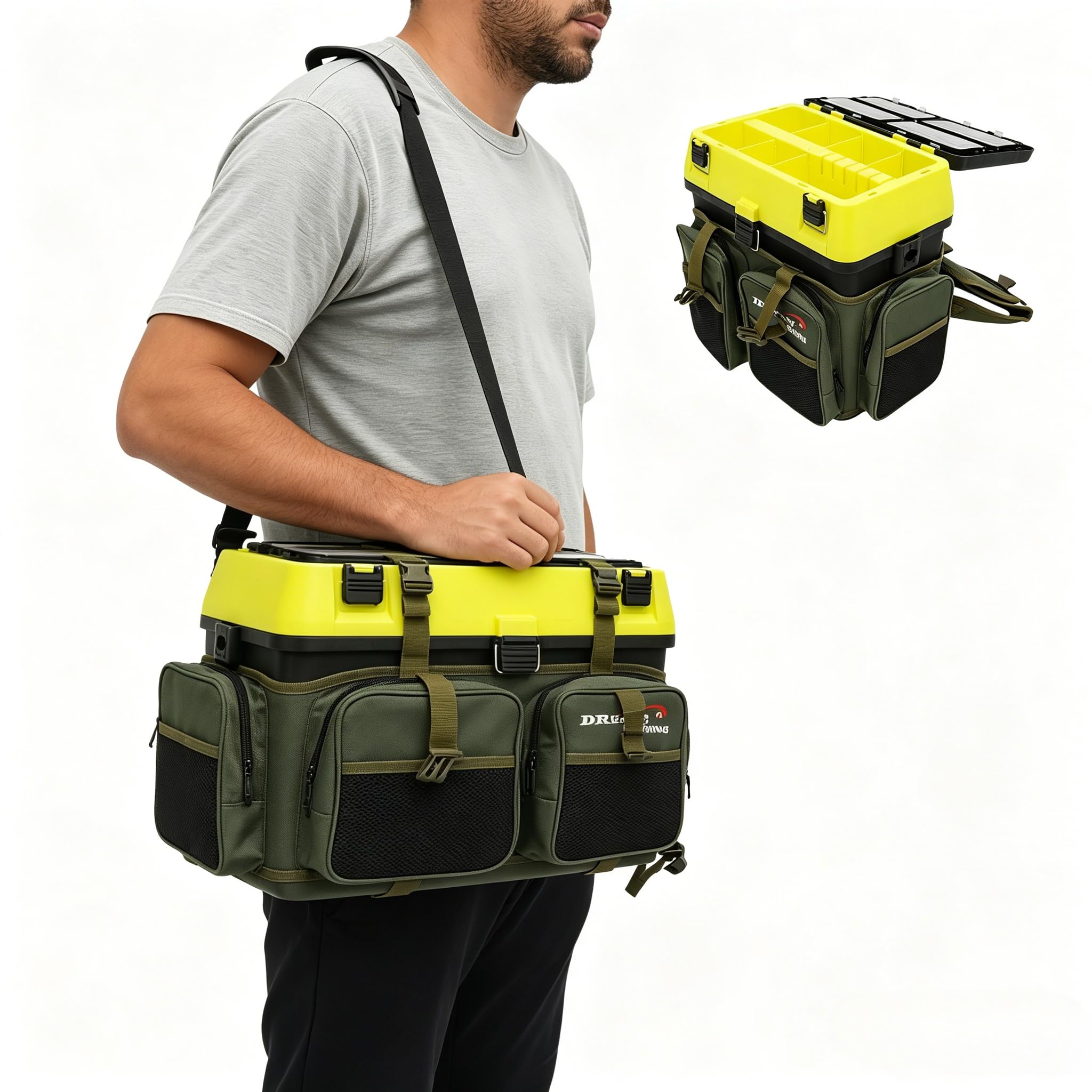 Zaino da pesca 37,5 x 33,5 x 20,5 cm, valigetta da pesca e contenitore 2 in 1, portatile, per campeggio, escursionismo, pesca, pesca