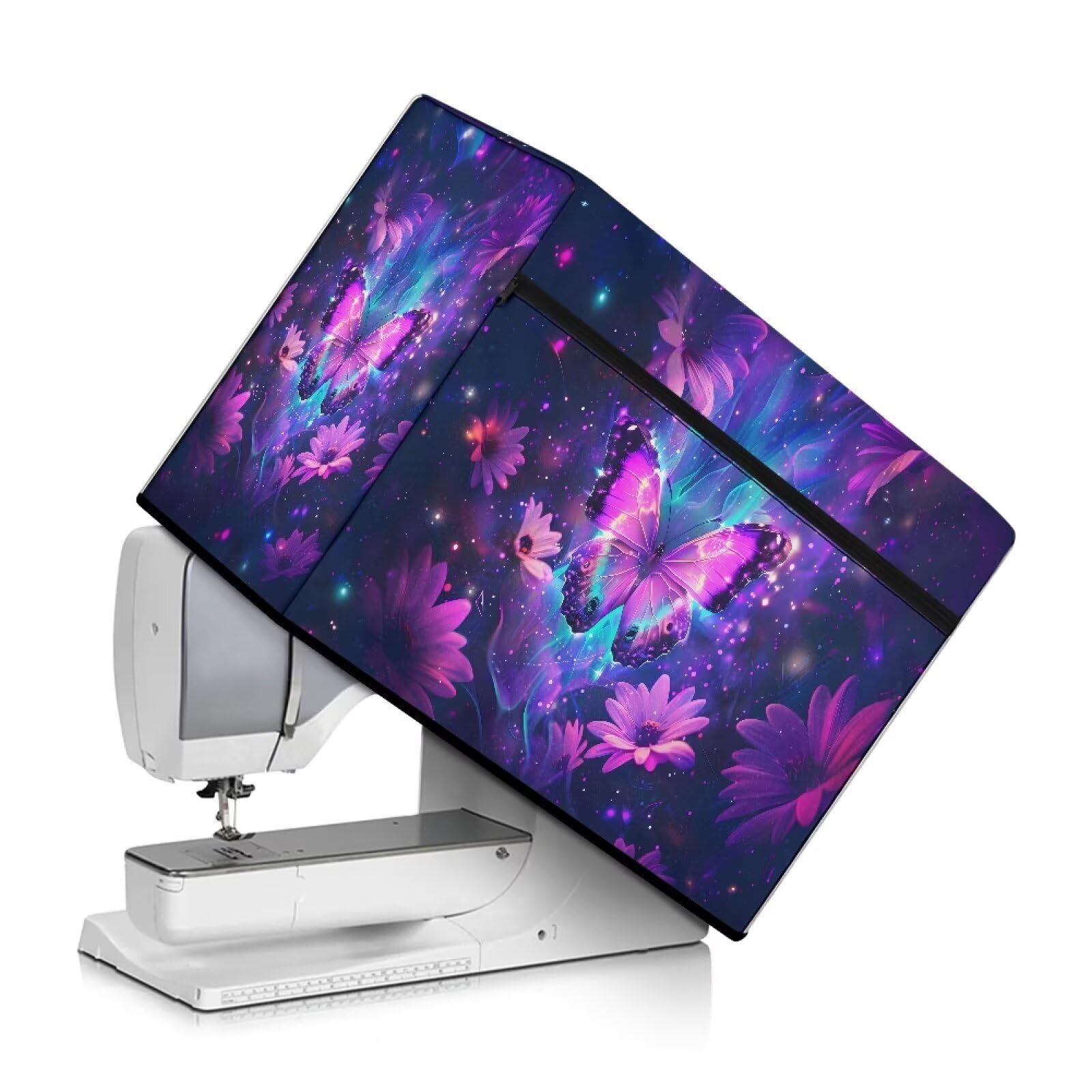 Kathyboom Women's Purple Butterfly Sewing Machine Cover With Pockets For Sewing Accessories,Stain Resistant For Most Standard Sewing Machines Home Decor