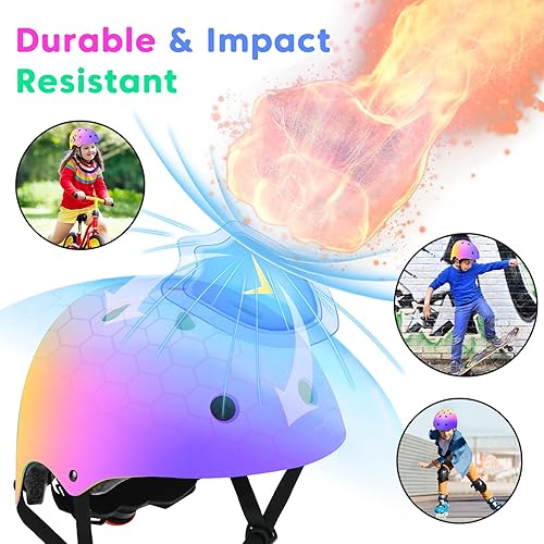 Miniatura 3 de Wemfg Casco ajustable con degradado de color, para niños y niñas, casco de bicicleta para múltiples deportes, ciclismo, patinaje, bicicleta,