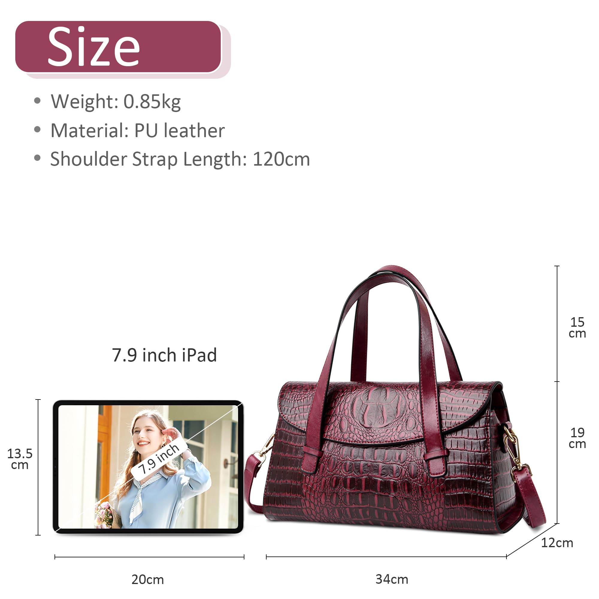 DIRRONA Damen Retro Umhängetasche Mode Krokodilmuster Henkeltasche Handtasche Täglich Casual Reisen Messenger Umhängetaschen Dating Arbeiten Party Pu Leder Elegant Umhängetaschen Lila