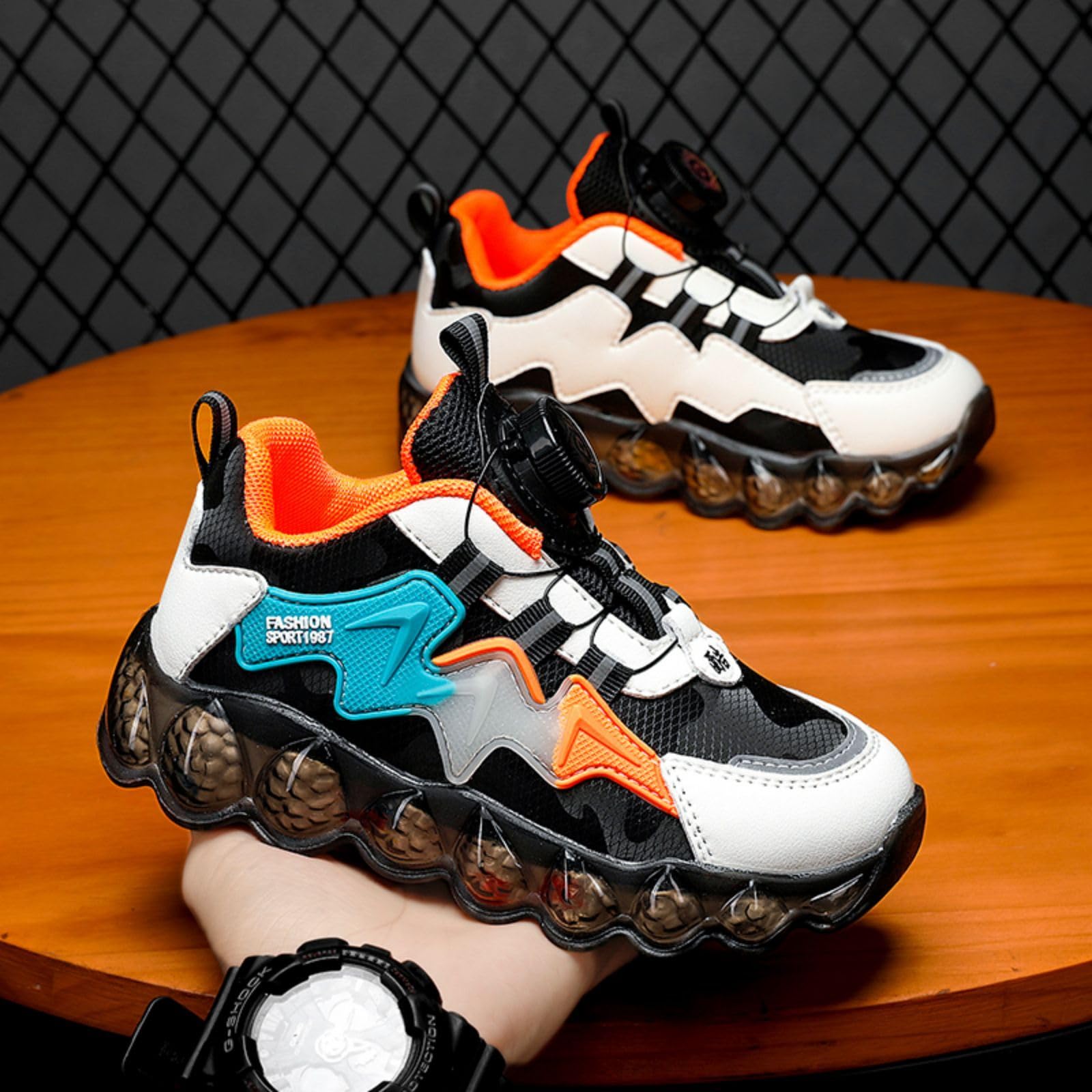Neue Kinder Basketballschuhe Kinder Sportschuhe Twist Schnalle Turnschuhe Jungen und Mädchen Basketballschuhe, 8211 Orange, 32 EU