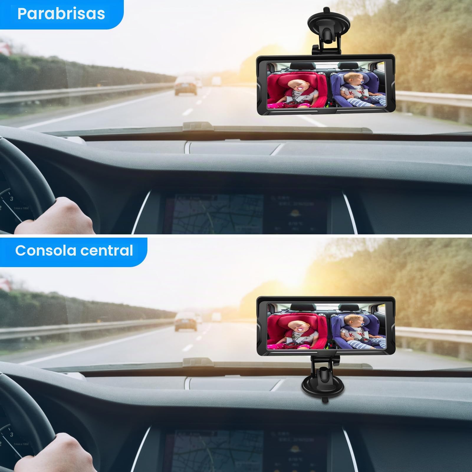Shkalacar Cámara Bebé Asiento Trasero HD 1080P Doble Canal, Espejo Retrovisor Bebé Coche Pantalla 6,86'' Monitores de con visión Nocturna por Infrarrojos y ángulo de visión