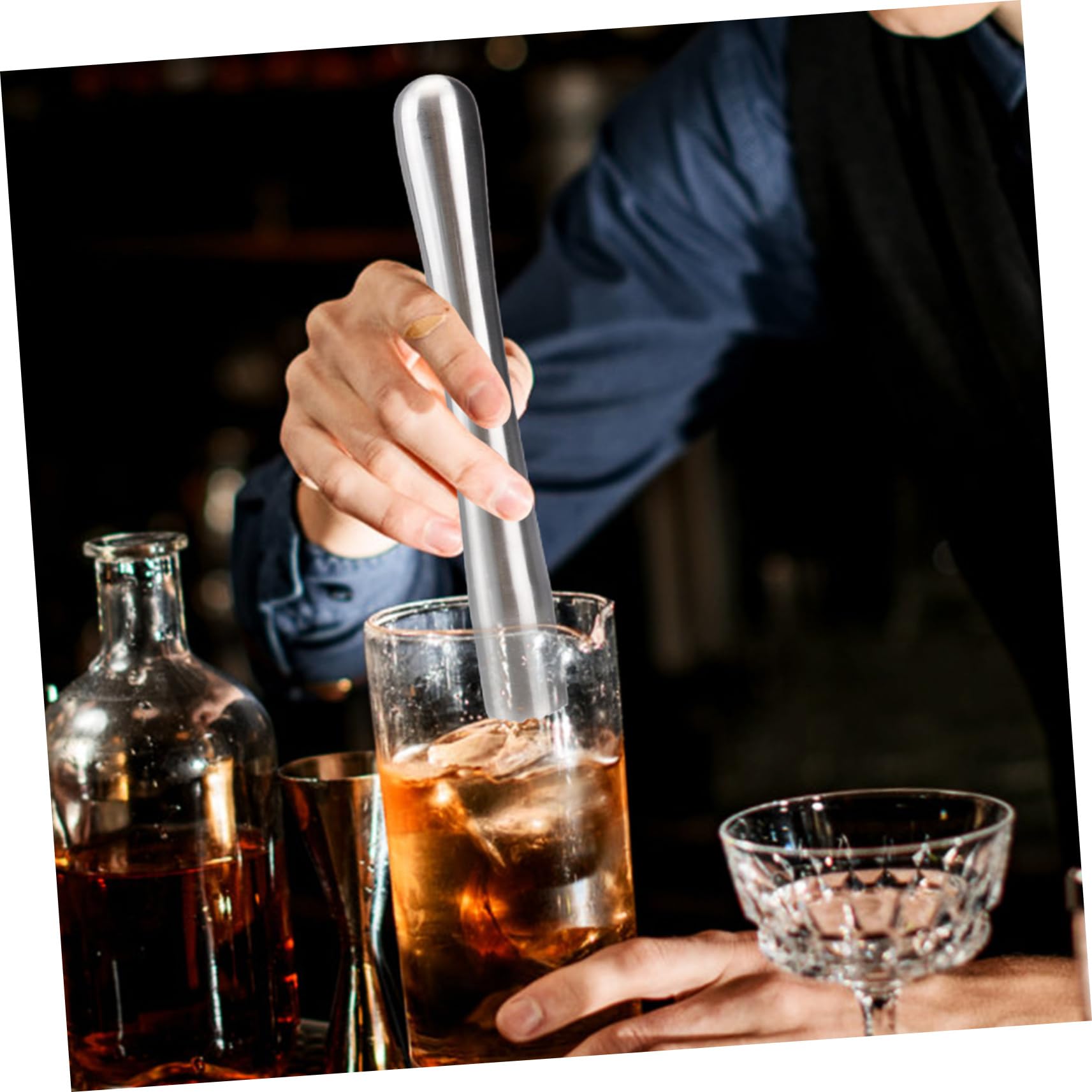 HOLIDYOYO 1pc Ice Crusher Lemonade Smasher Gold Muddler Wine Bottle Bar Muddler Tool Swizzle Cocktail Muddlers Ice Hammer Strainer Drinks Barware Stirrers Bartending Drink Smasher Silver