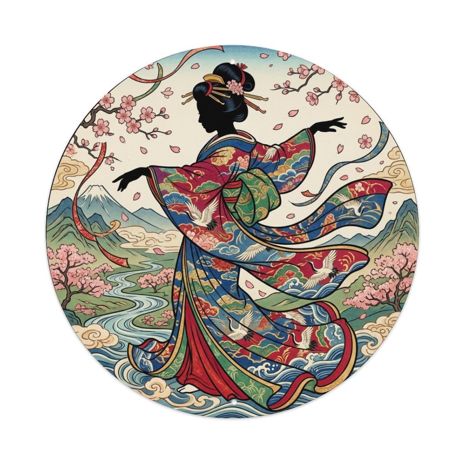 Fqnyr Style Metal Tin Sign Japanese Geisha Dancing Flowing Kimono Movement