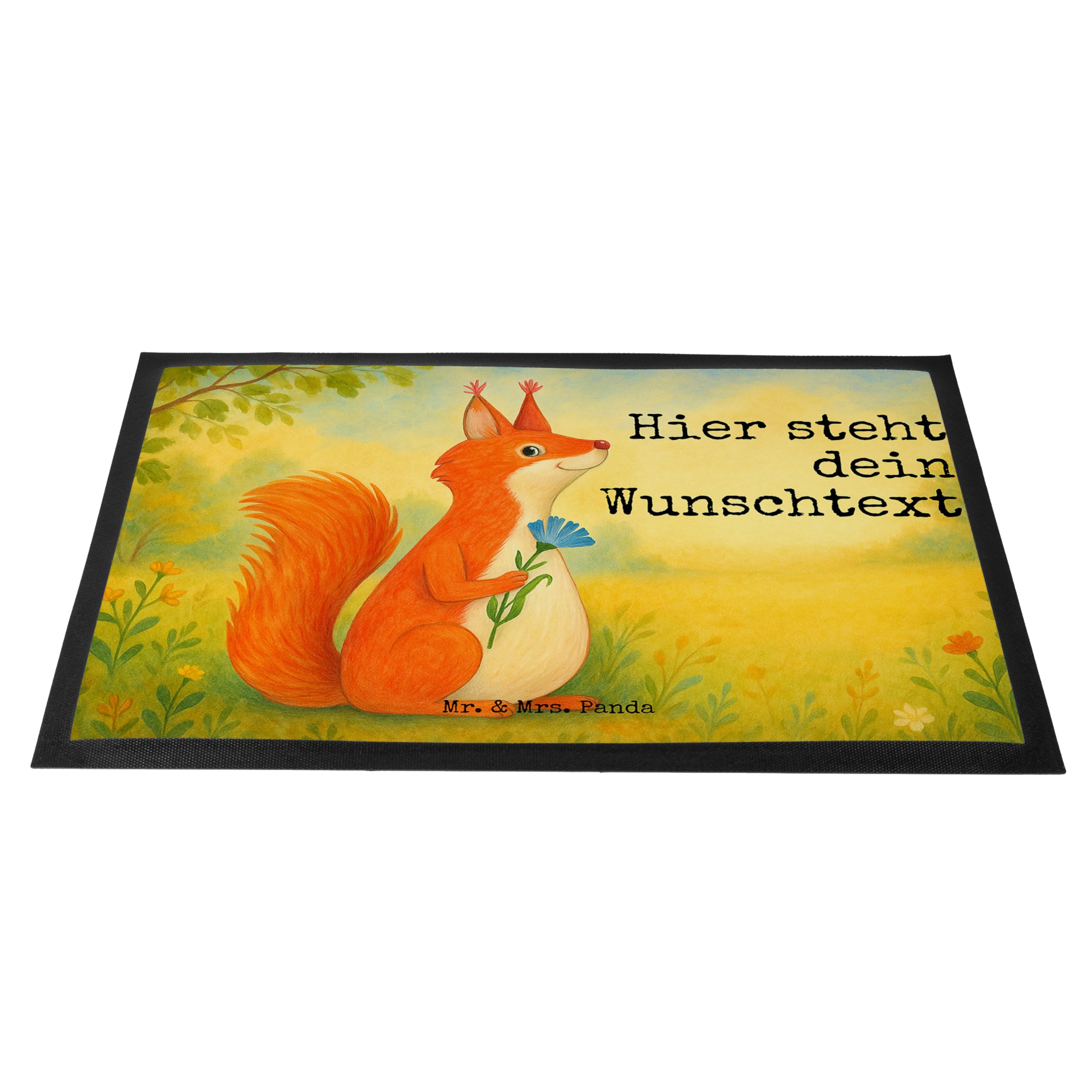 Mr. & Mrs. Panda Fussmatte personalisiert Eichhörnchen Blume Design 60 x 90 cm - Geschenk, Lustige Sprüche, Fußmatte personalisierbar, Motivation, Personalisierte, Spaß, mit Namen, Spruch Positiv