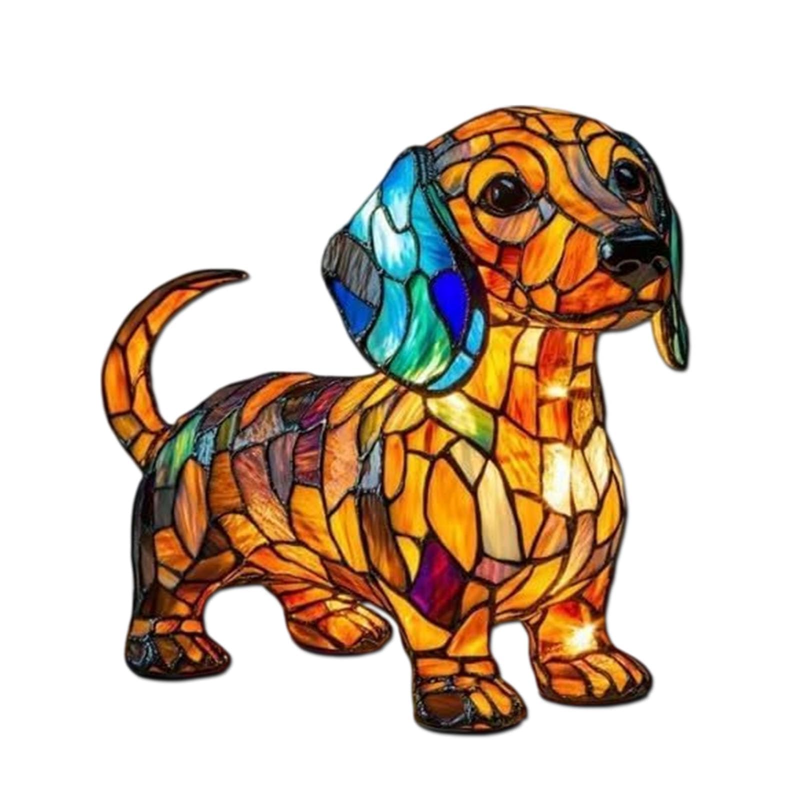 Rainbow Pup Lamp, Stained Glass Effect Resin Tabletop Night Light