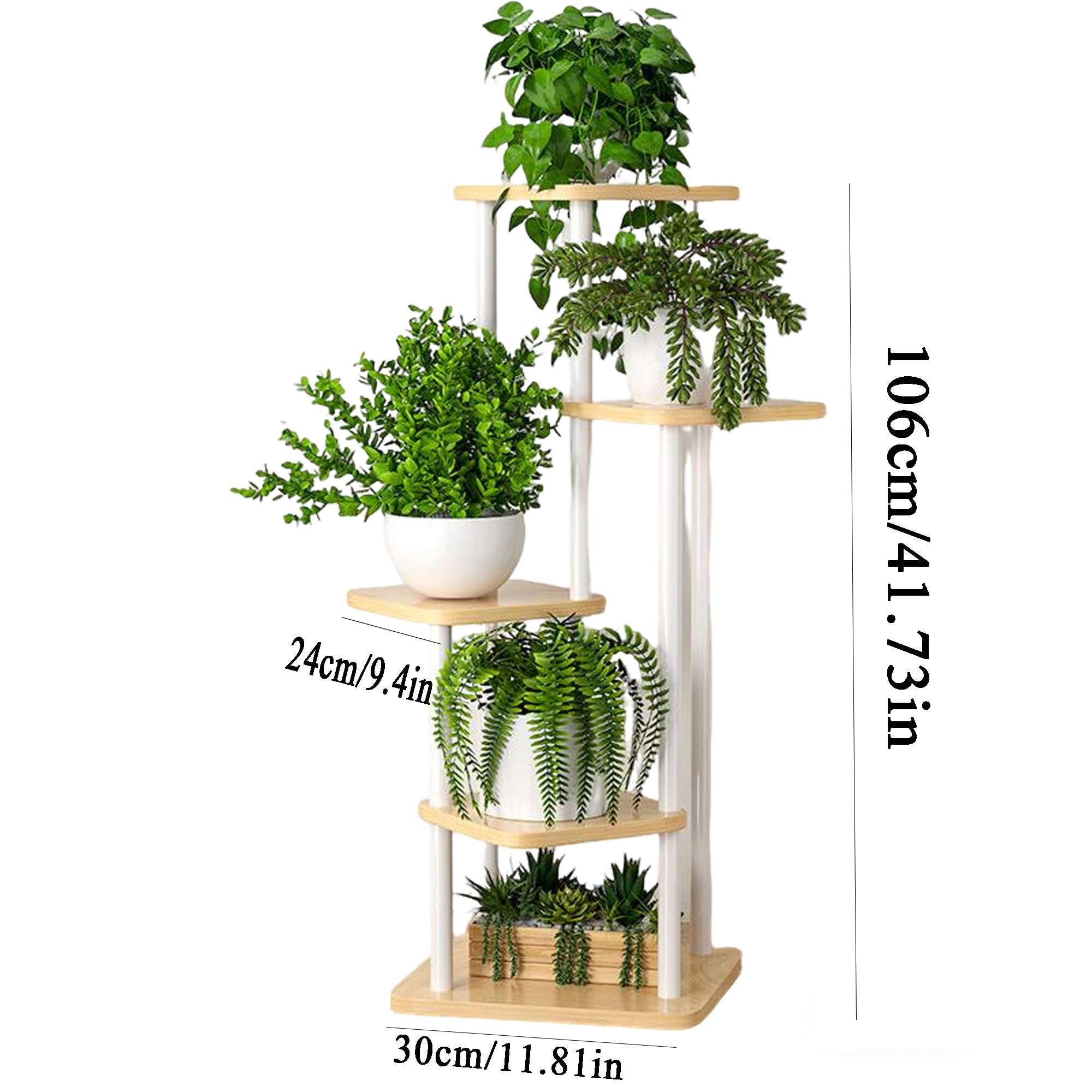 Étagère d'angle en Bois et Métal à 5 Niveaux pour Plantes, Support Plantes Interieur, Étagère à Fleurs d'angle pour Intérieur et Extérieur, pour Plantes, pour Balcon, Jardin, Blanc