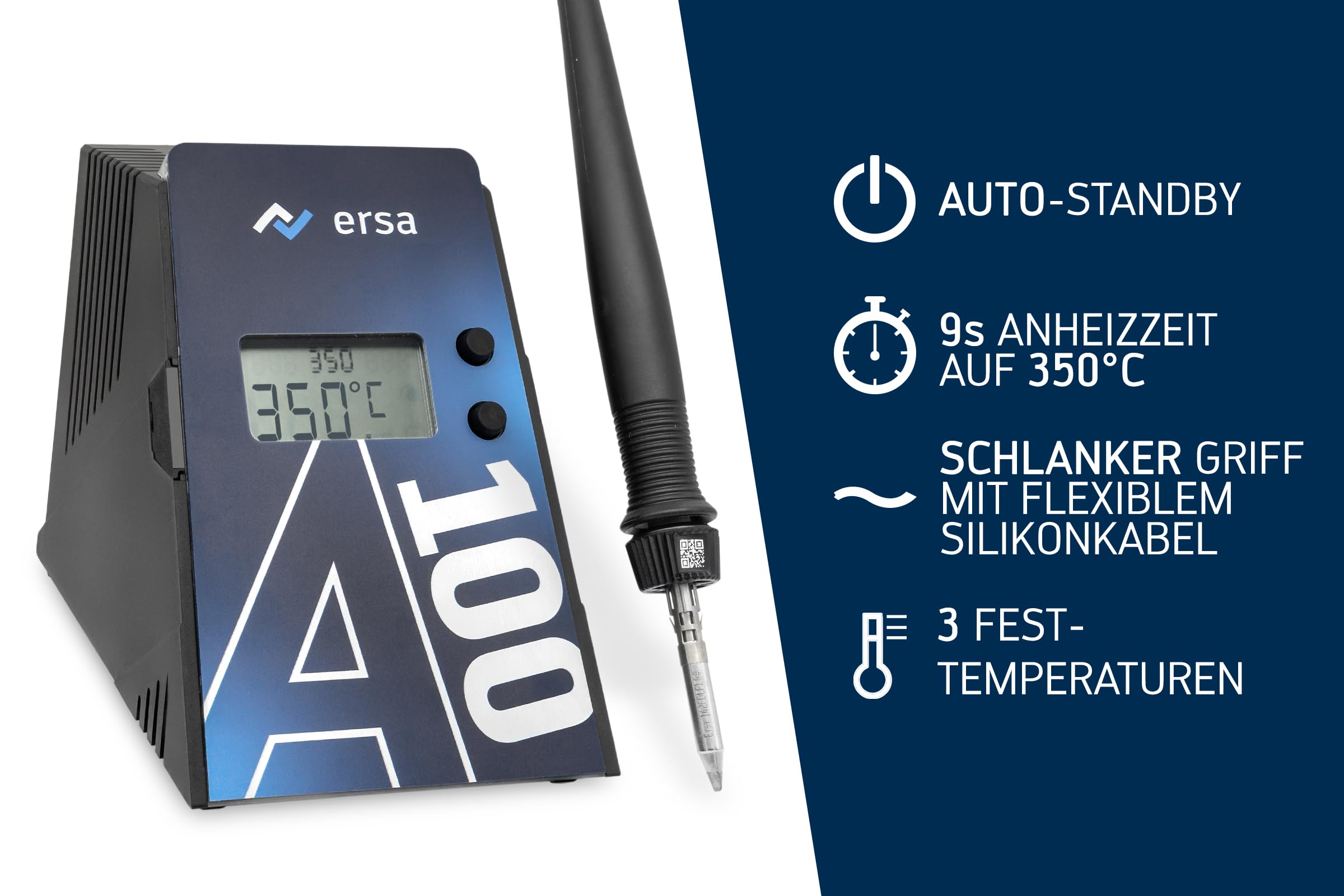 ERSA A100 80 WATT digitale Lötstation 150-480°C mit ergonomischen Lötkolben & TIP´N´TURN Lötspitzen-System mit Auto-Standby