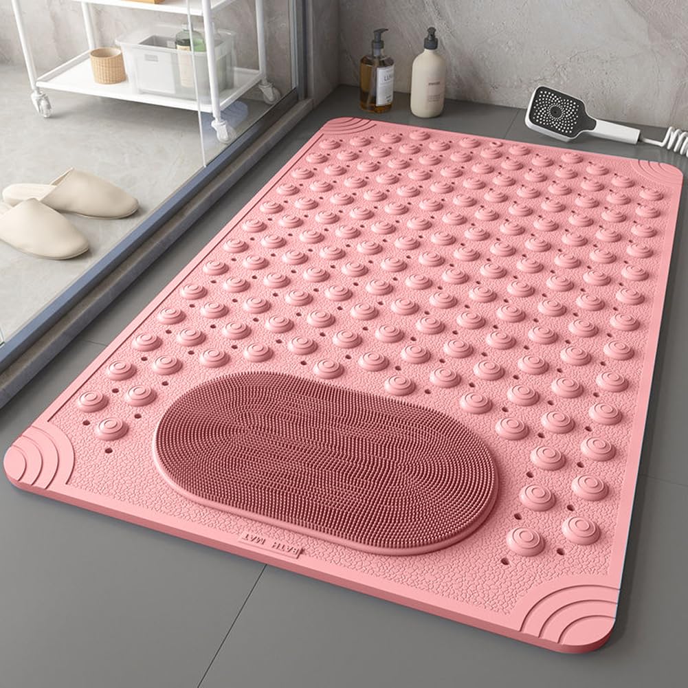 Tub and Shower Mats,Non Slip for Inside Tub,Bath Mat for Bathtub and Bathroom with Drain Holes and Strong Suction Cups,Safety Bathtub Mat (pink,80 * 80)