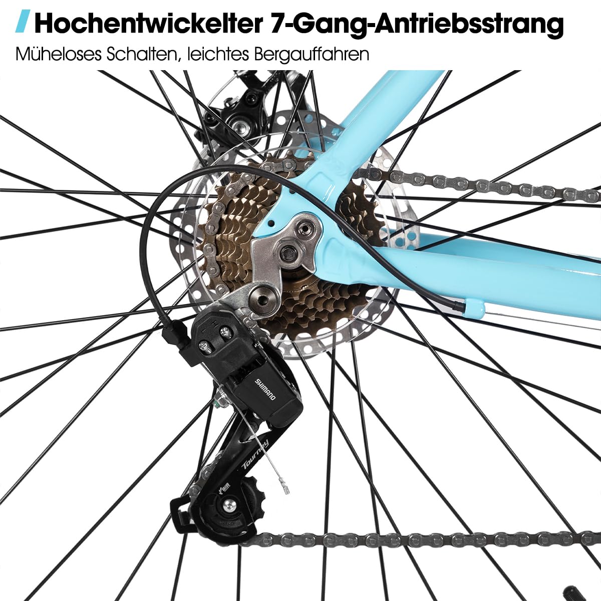 Hiland 28 Zoll Aluminium Rennrad, 7-Gang Schaltung Pendlerfahrrad mit Scheibenbremsen, 700C Komfortabler Stadt für Männer Frauen