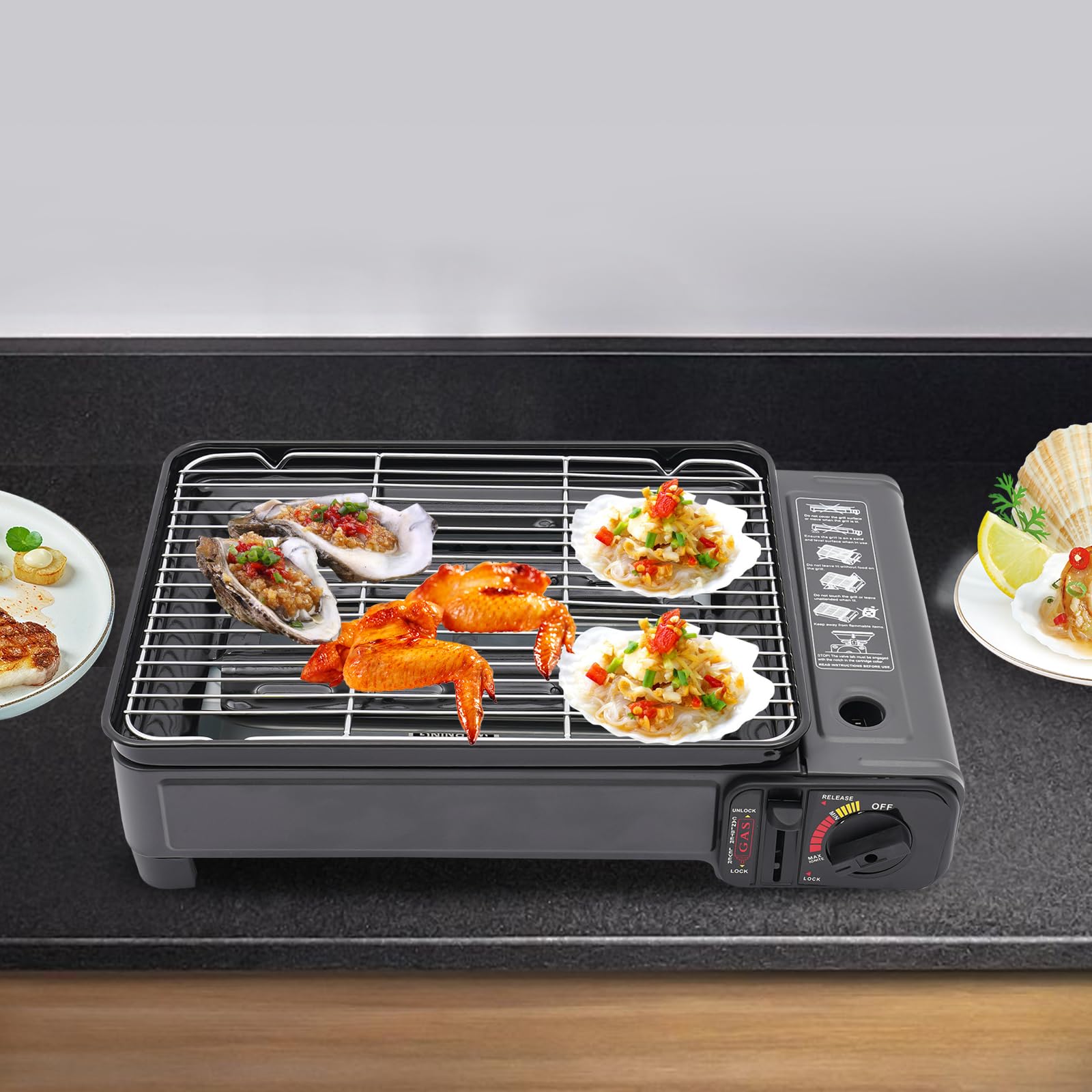 Przenośny grill gazowy z 2 rusztami i tacką na tłuszcz