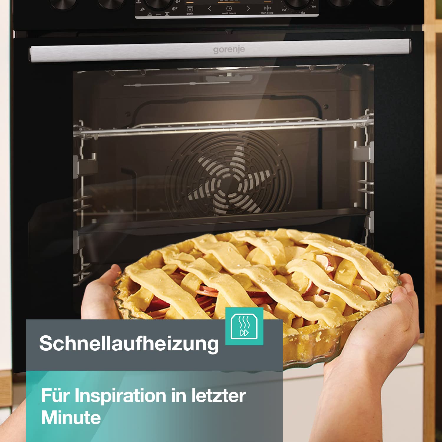Gorenje OptiBake Advanced BPSA 6747 A08BGWI Einbau-Backofen/Wifi Connected / 77L / Heißluft/Pyrolyse/AutoBake/Touch Bedienung/Bratenthermometer/SteamAssist/PizzaMode 300°C/schwarz