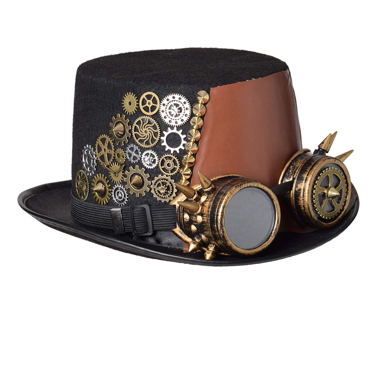 GRACEART Unisex Steampunk Top Hat Halloween Costume Hat Fancy Dress Accessory With Goggles and Gears (M-58cm, Style-F) — image 1