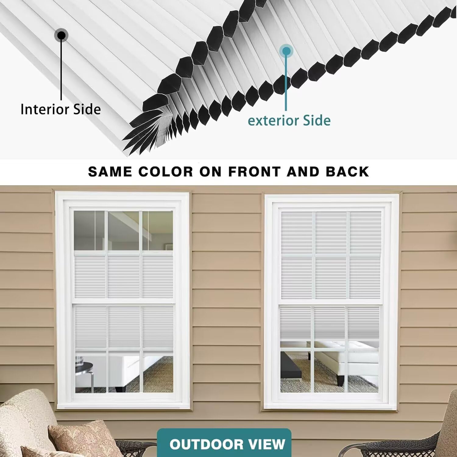 Changshade Custom Top Down Bottom Up Shades,Blackout Cellular Shades Cordless,Top Down Bottom Up Cellular Shades,Honeycomb Blinds for Windows,Cellular Blinds Cordless,White